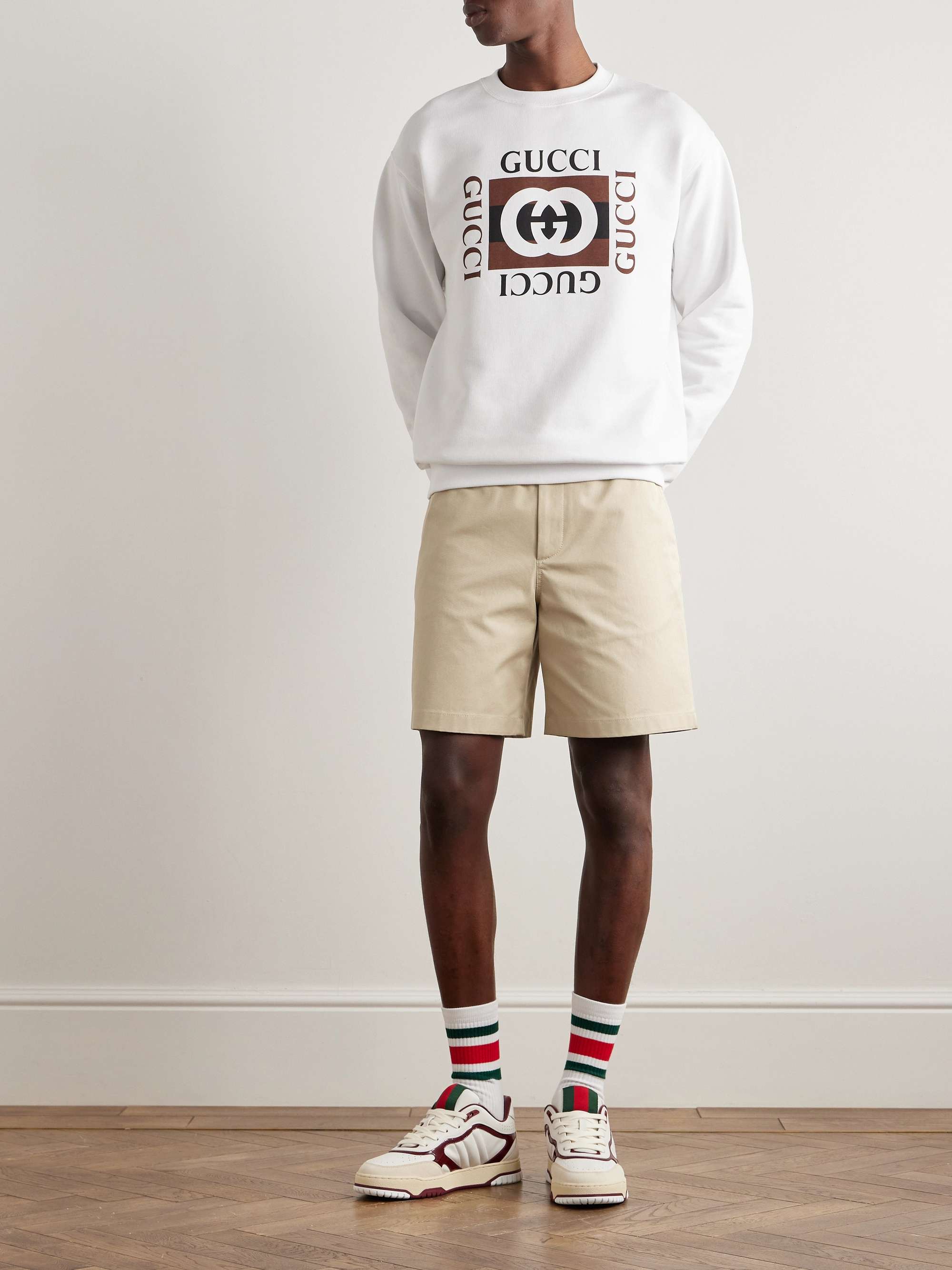 Straight-Leg Webbing-Trimmed Cotton-Twill Shorts view