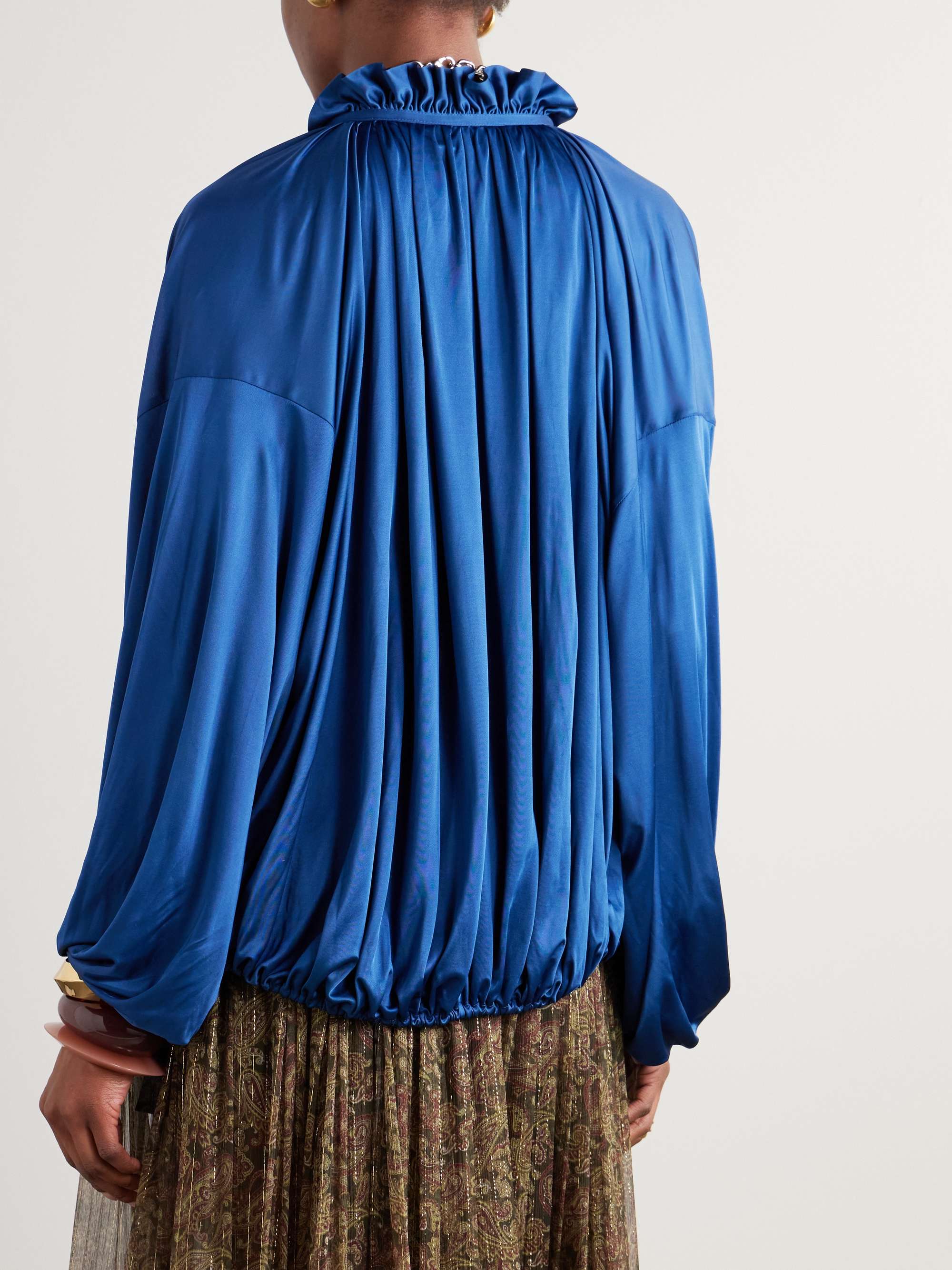 Ruffled satin-jersey blouse view