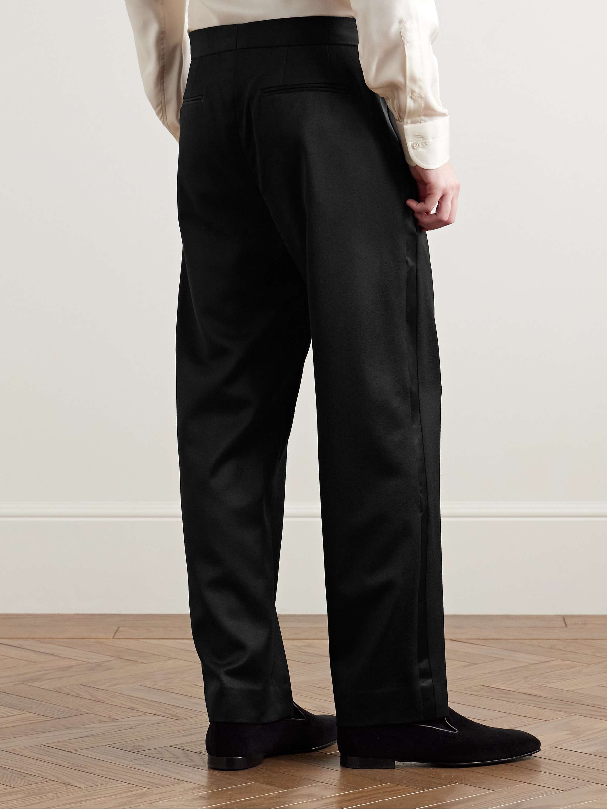 Straight-Leg Satin-Trimmed Wool Barathea Tuxedo Trousers view