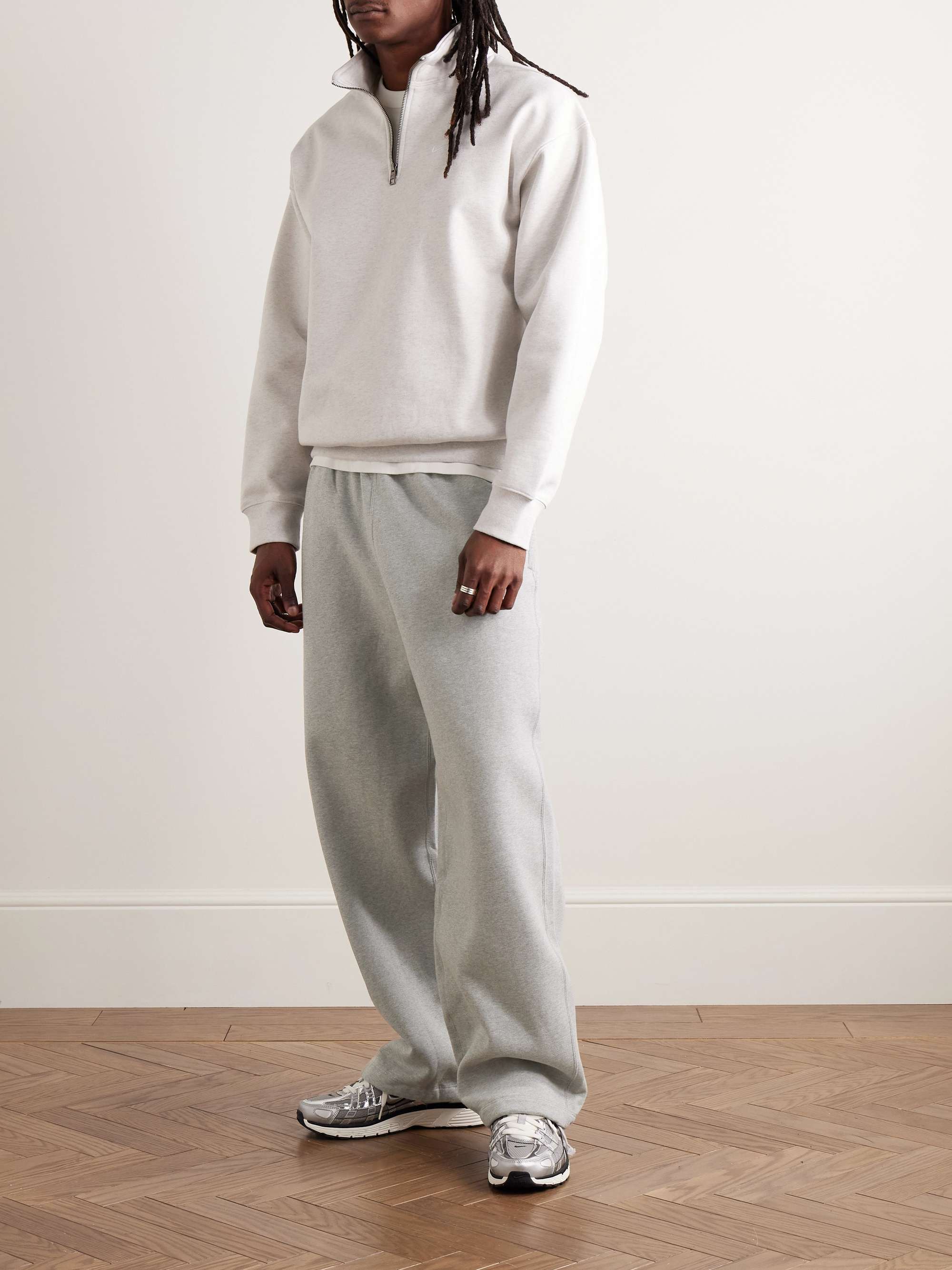 Solo Swoosh Straight-Leg Logo-Embroidered Cotton-Blend Jersey Sweatpants view