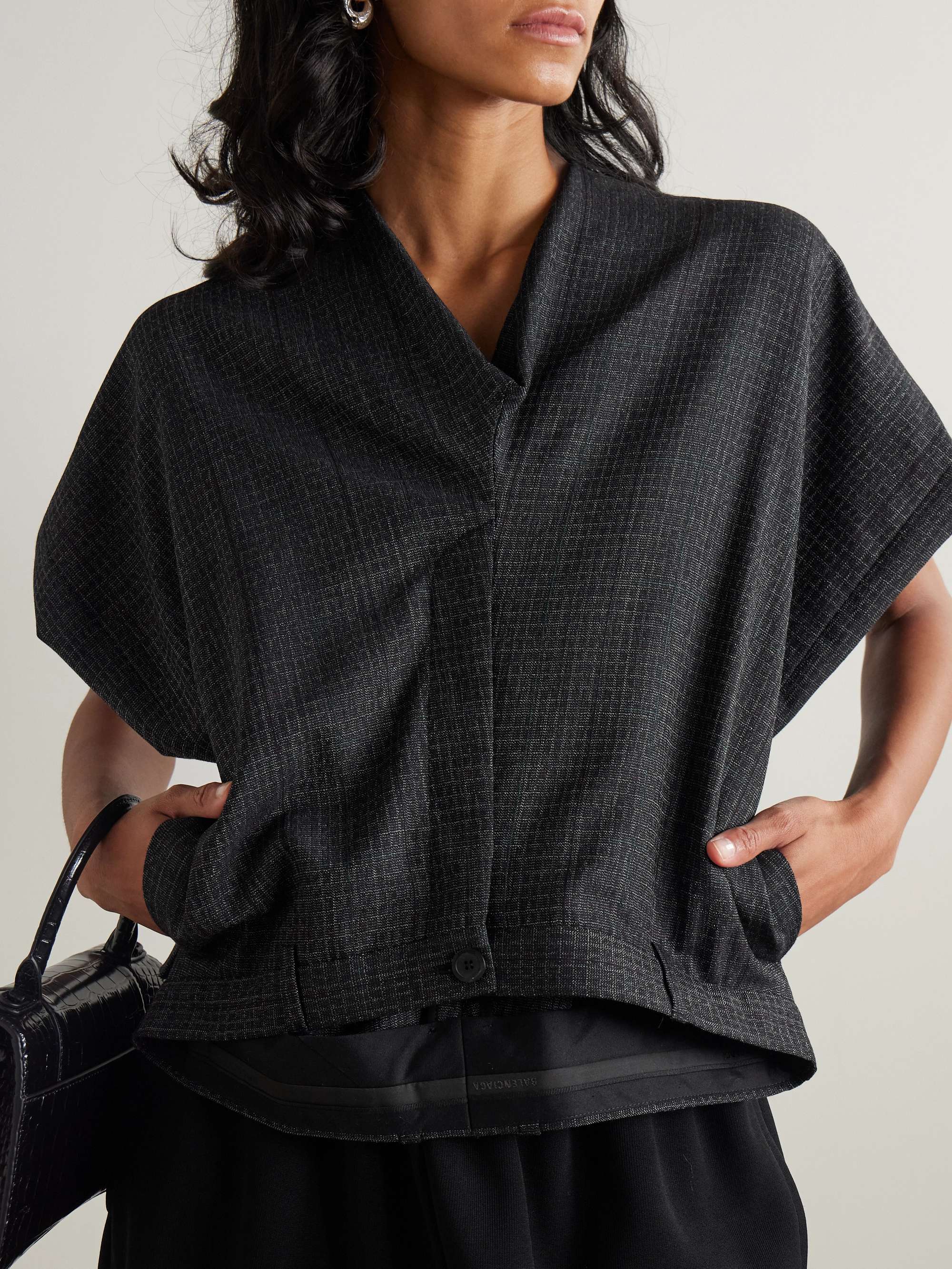 Draped checked wool-twill top view