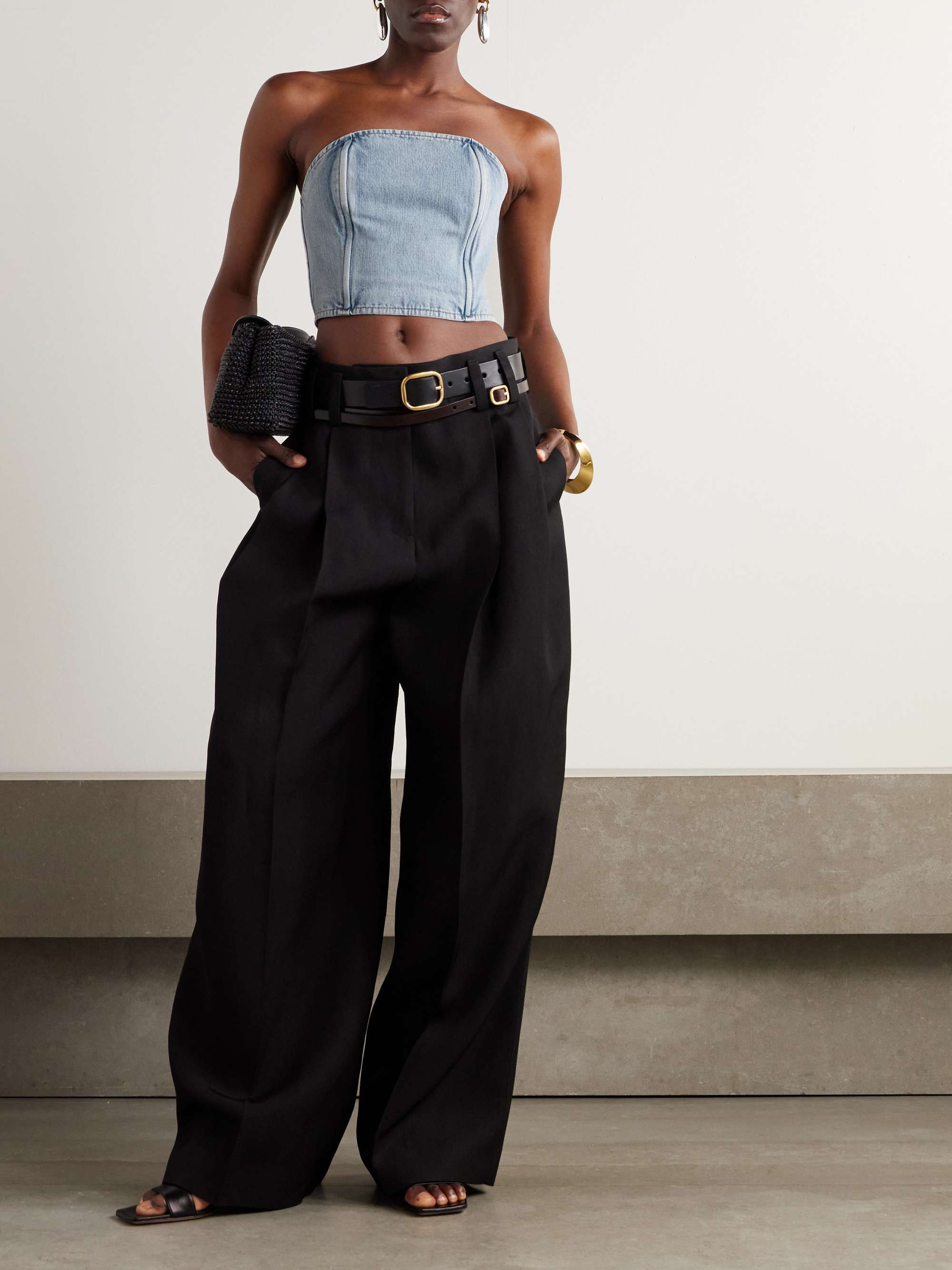 Strapless denim top view