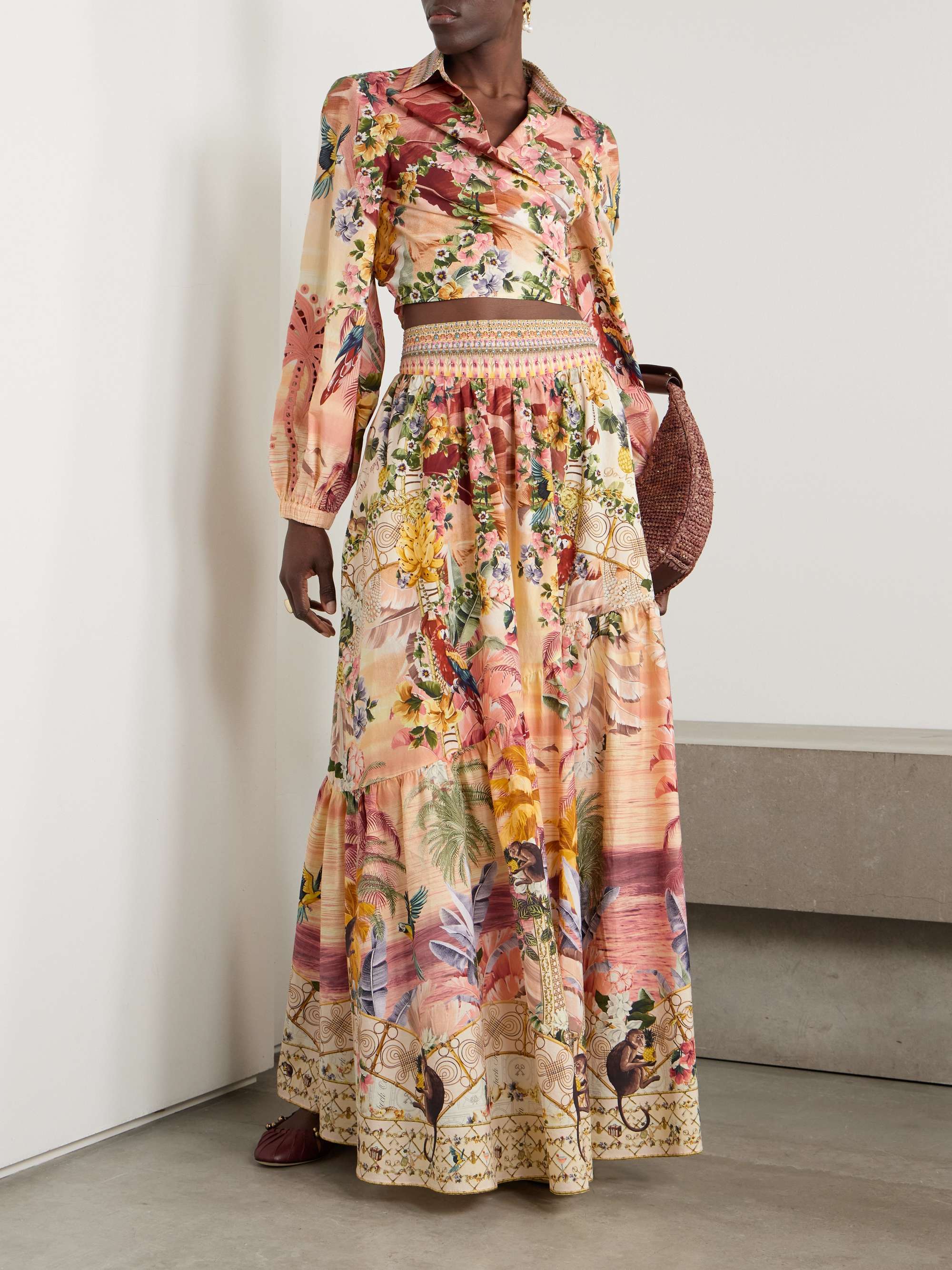 + The White Lotus cropped printed crystal-embellished organic cotton-poplin wrap shirt view