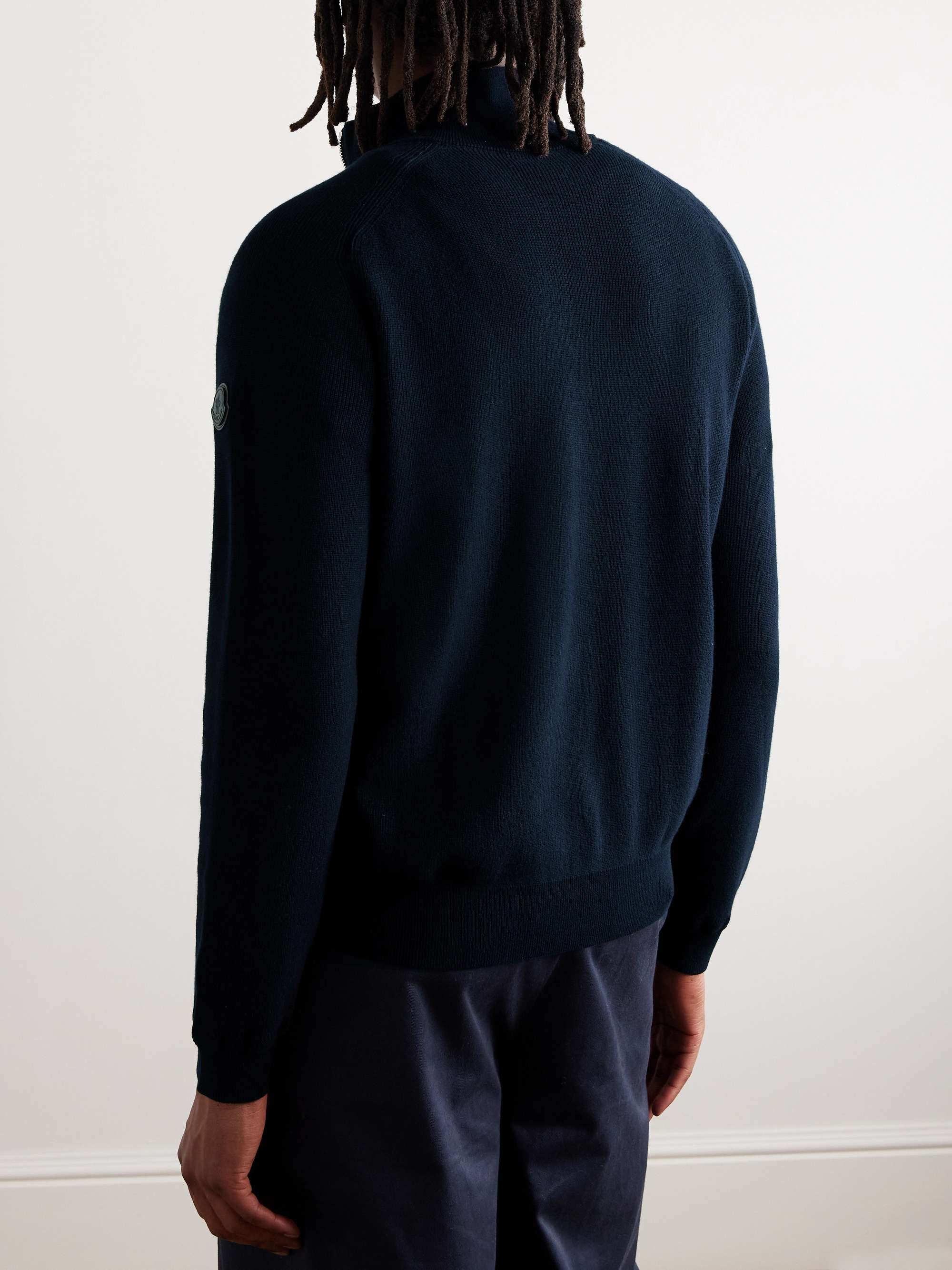 Logo-Appliquéd Suede-Trimmed Cotton and Cashmere-Blend Zip-Up Cardigan view