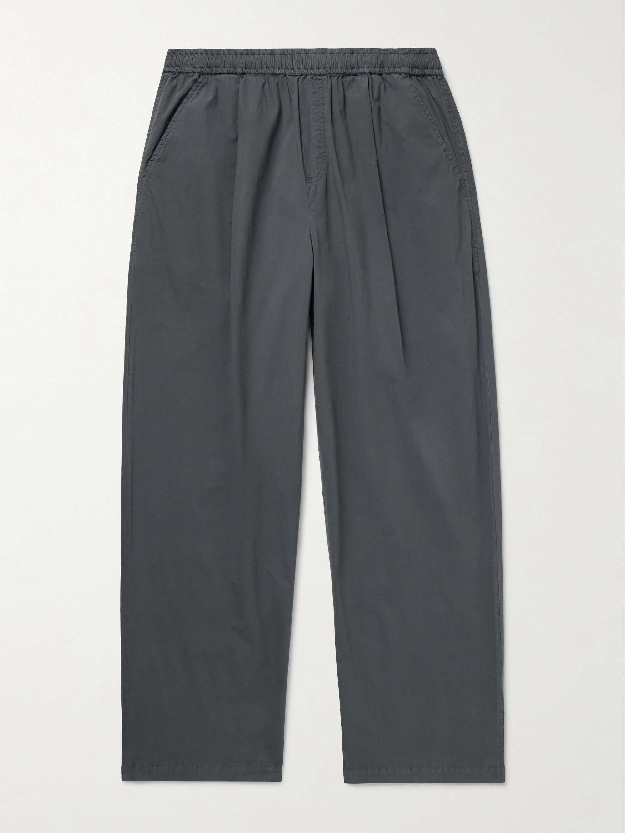 Straight-Leg Pleated Garment-Dyed Stretch-Cotton Poplin Trousers hero visual