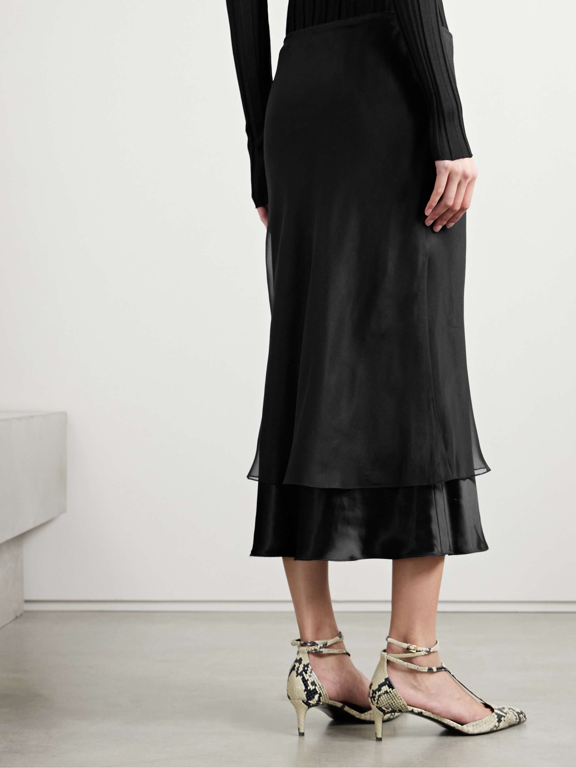 Monina layered satin and organza midi skirt view