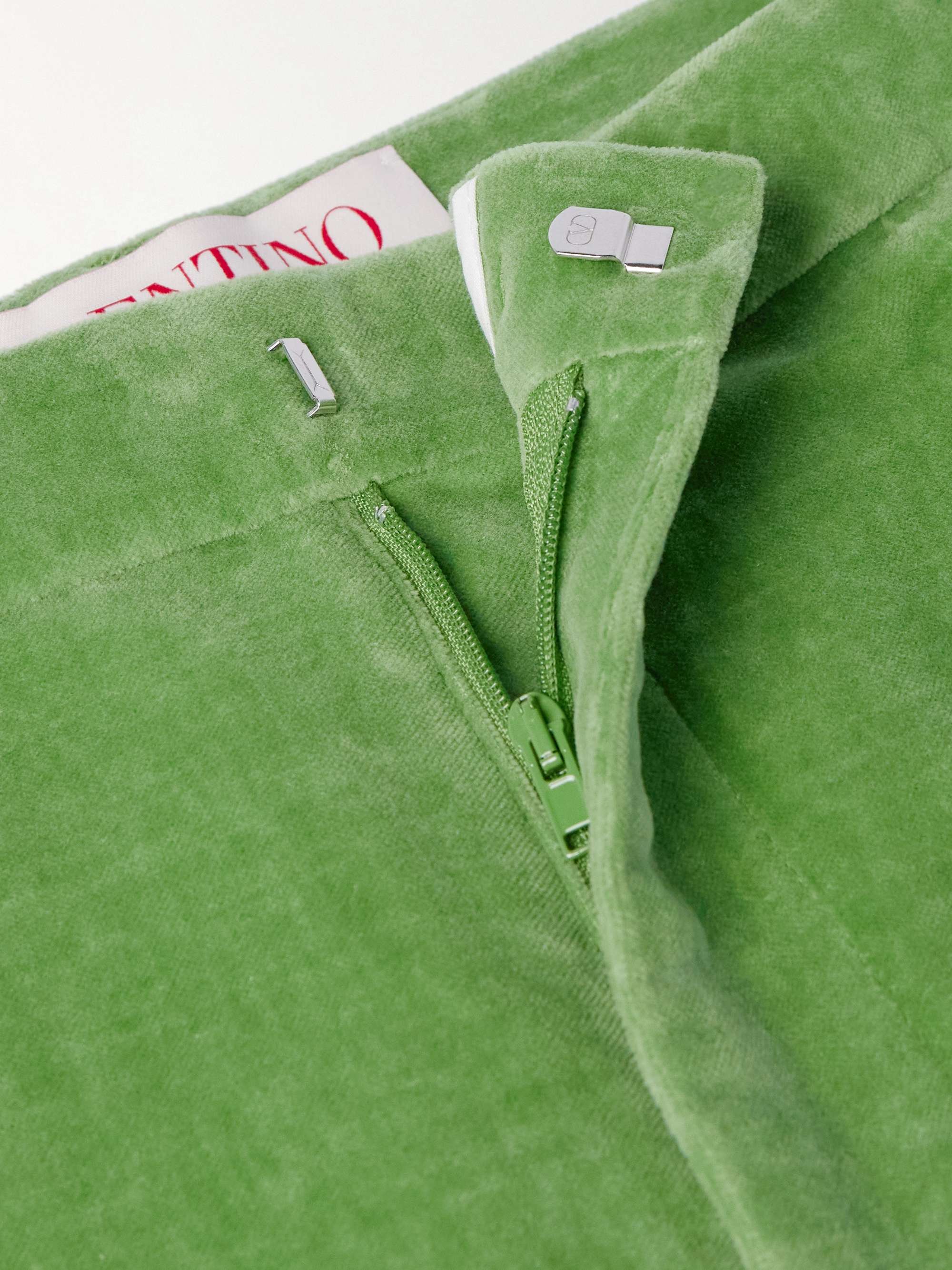 Flared Jacquard-Trimmed Cotton and Linen-Blend Velvet Trousers view
