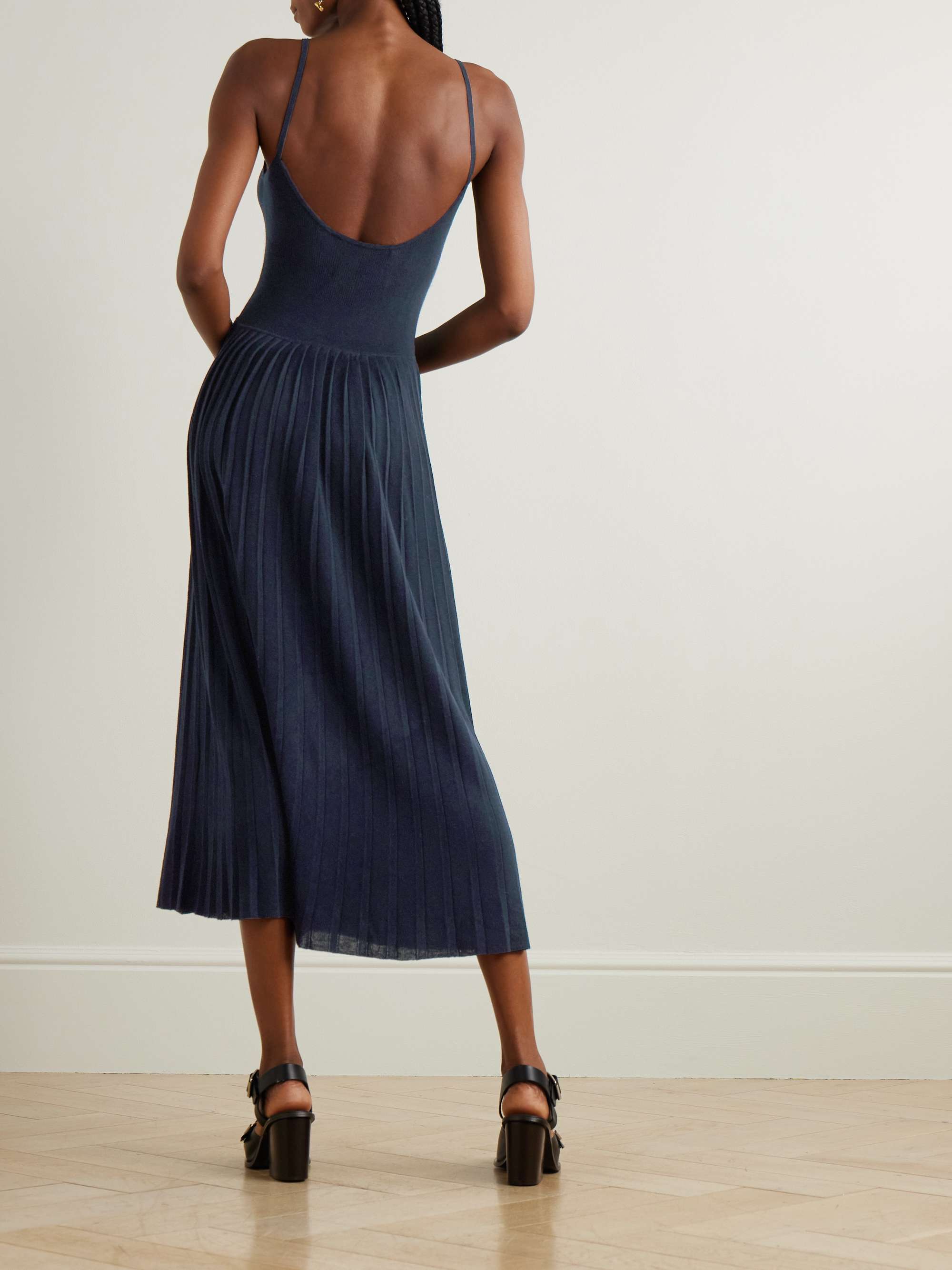 Ribbed silk and organic cashmere-blend midi dress view
