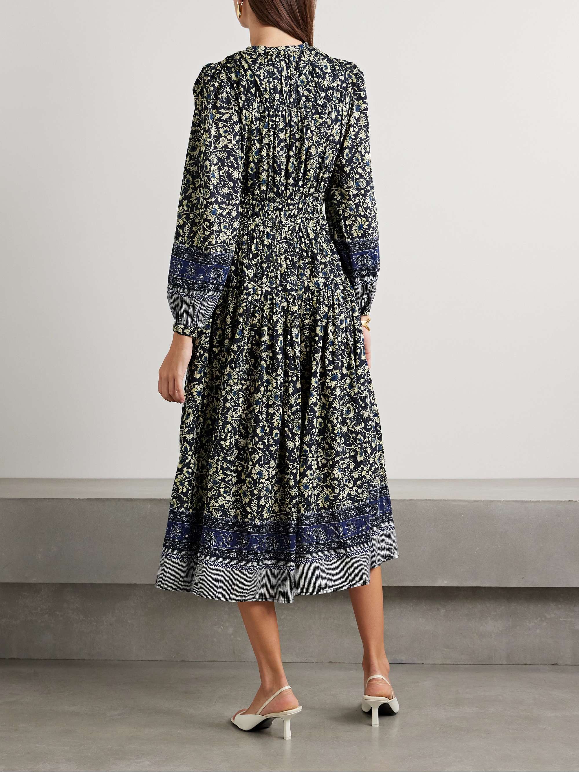 Mona shirred floral-print cotton-blend midi dress view