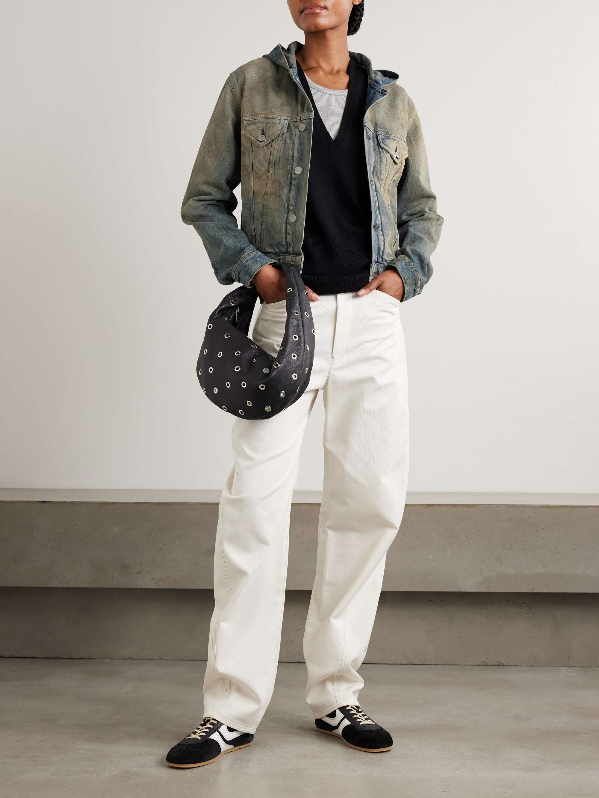 Hooded distressed organic denim jacket view