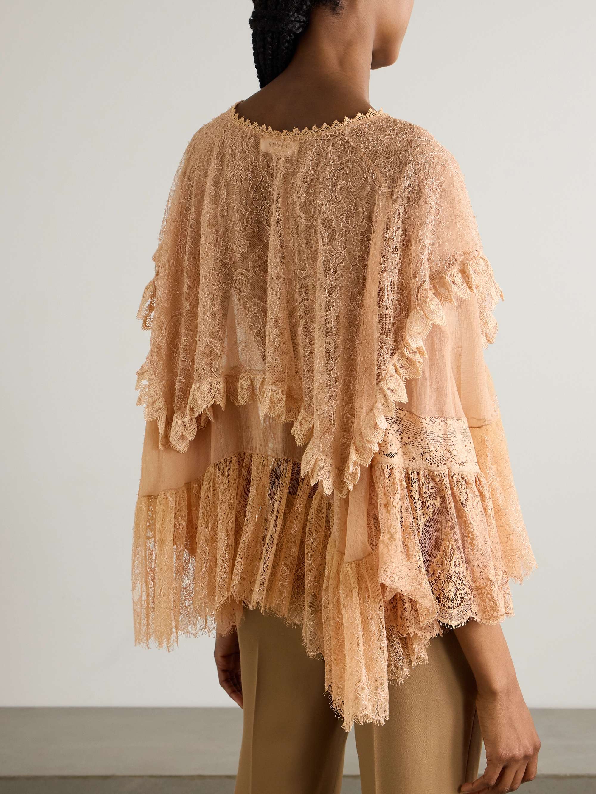 Lace-trimmed embroidered silk-chiffon blouse view