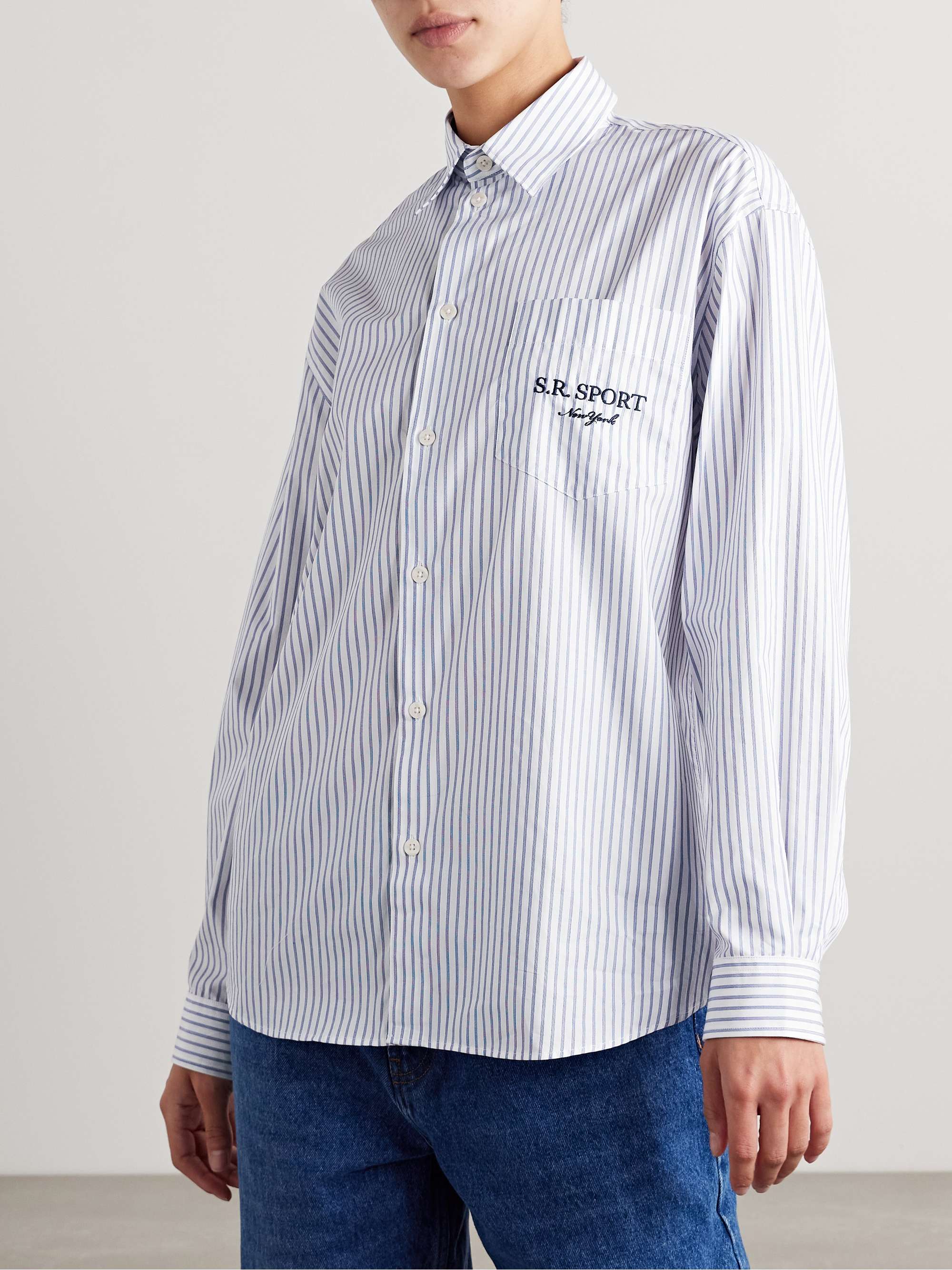 + adidas Originals embroidered striped cotton-poplin shirt view