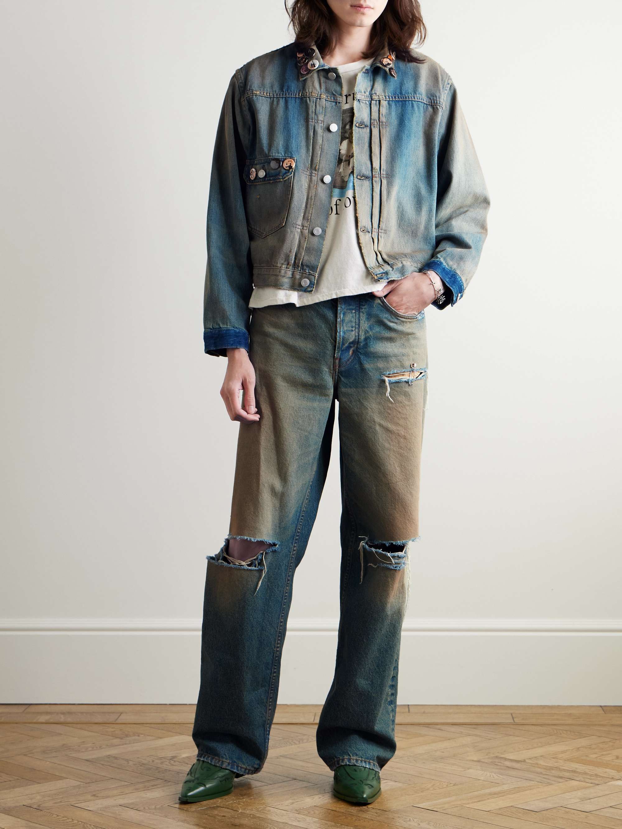 Appliquéd Distressed Panelled Denim Jacket view