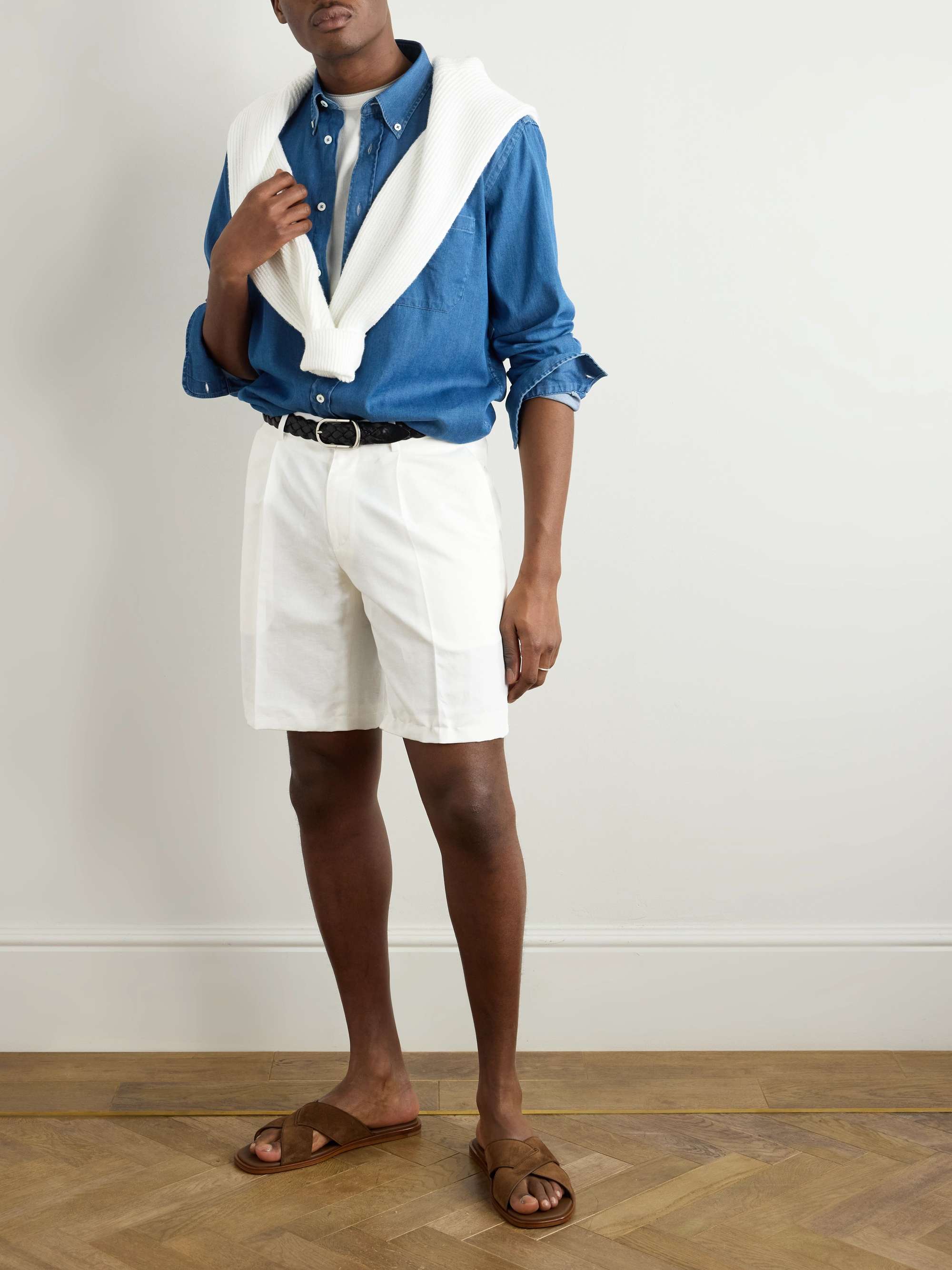 Pienza Slim-Fit Straight-Leg Pleated Linen and Cotton-Blend Twill Shorts view