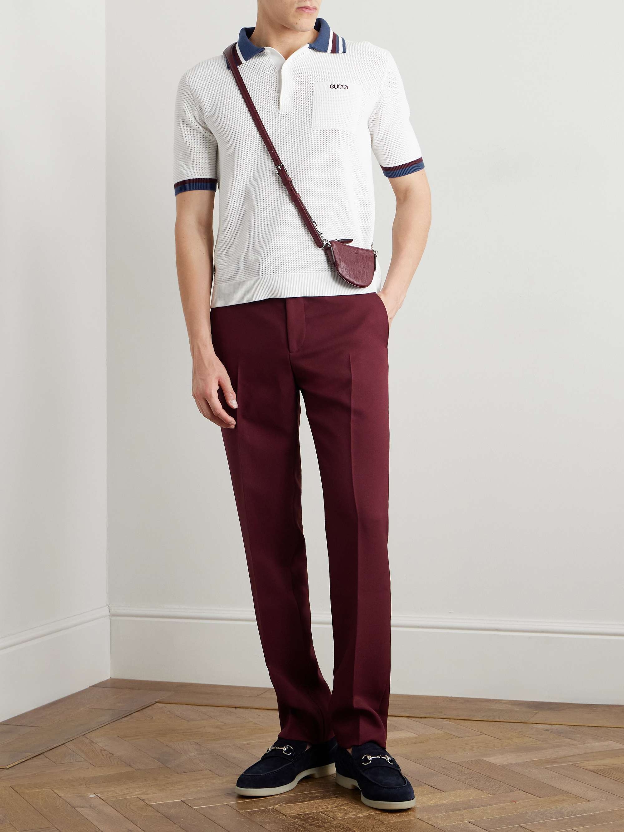 Lido Logo-Jacquard Striped Open-Knit Cotton Polo Shirt view