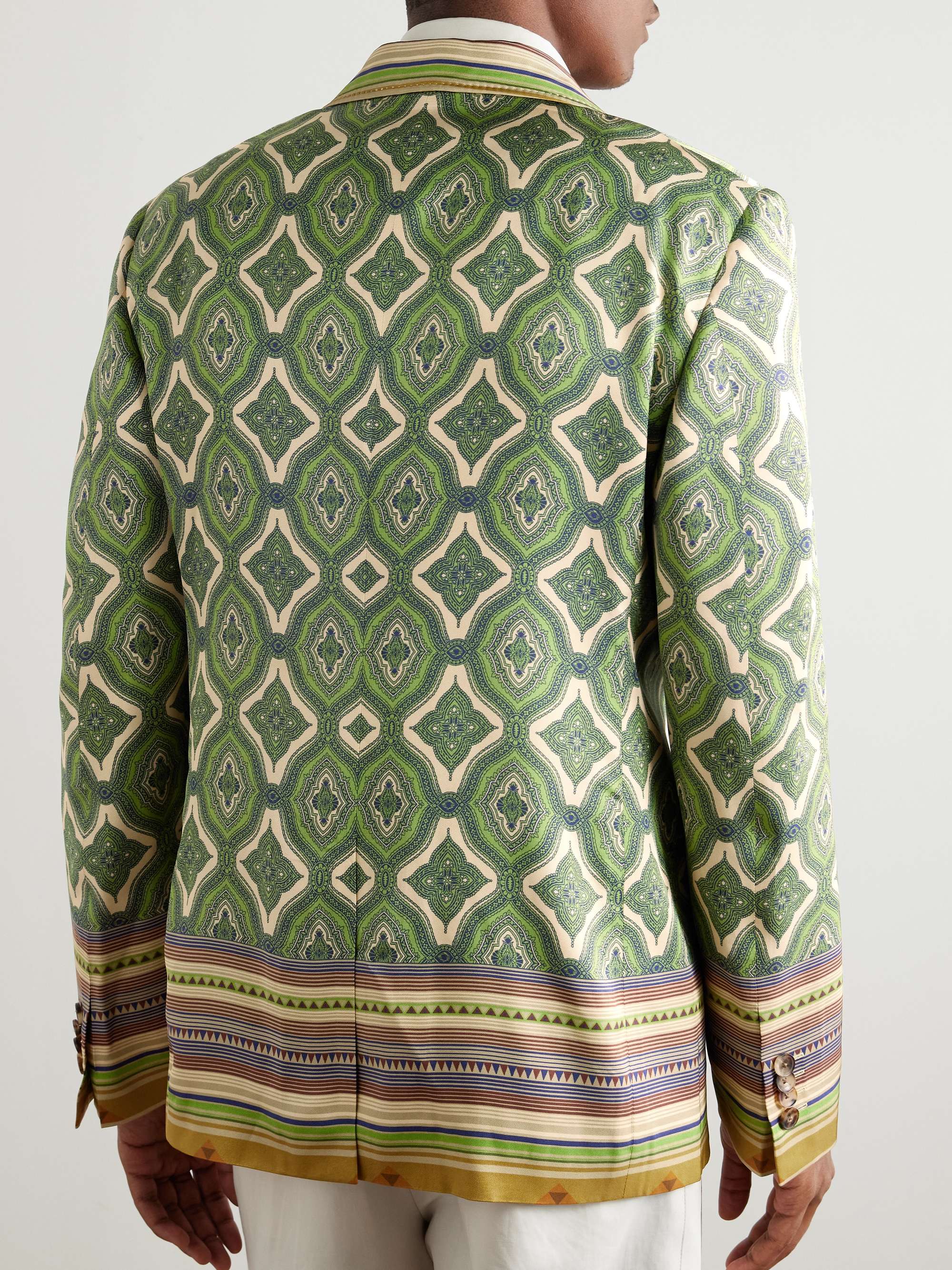 Double-Breasted Striped Paisley-Print Satin-Twill Suit Jacket view