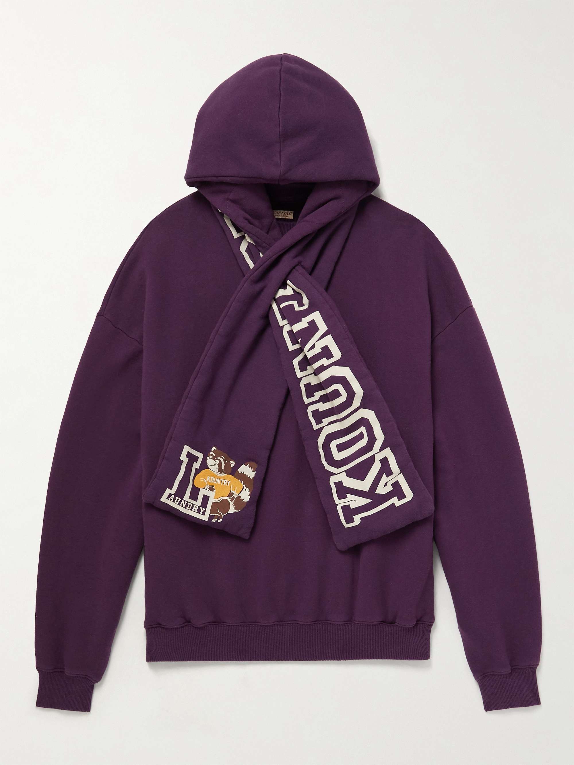 Scarf-Detail Logo-Print Cotton-Jersey Hoodie view