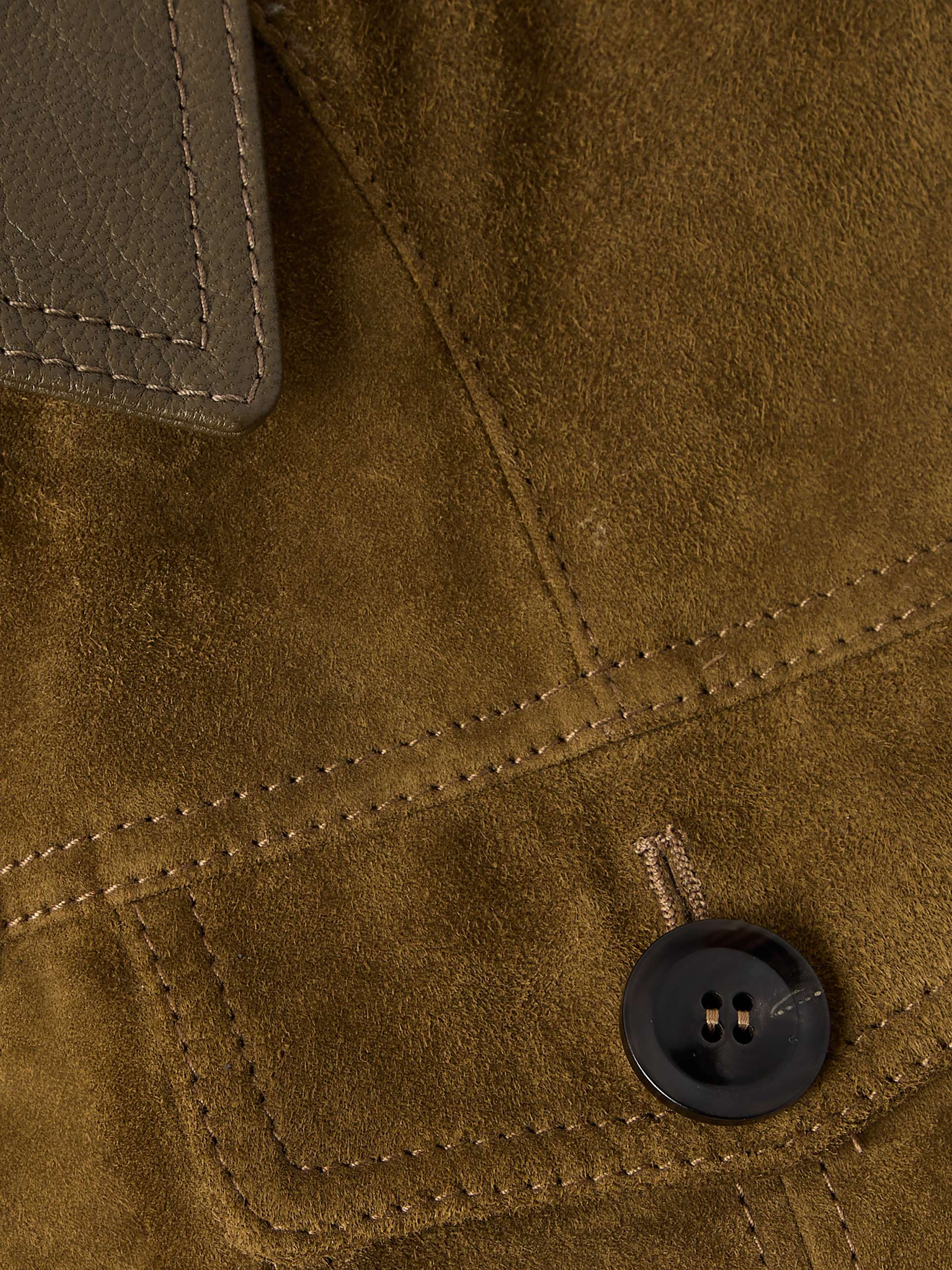 Belted leather-trimmed suede jacket view