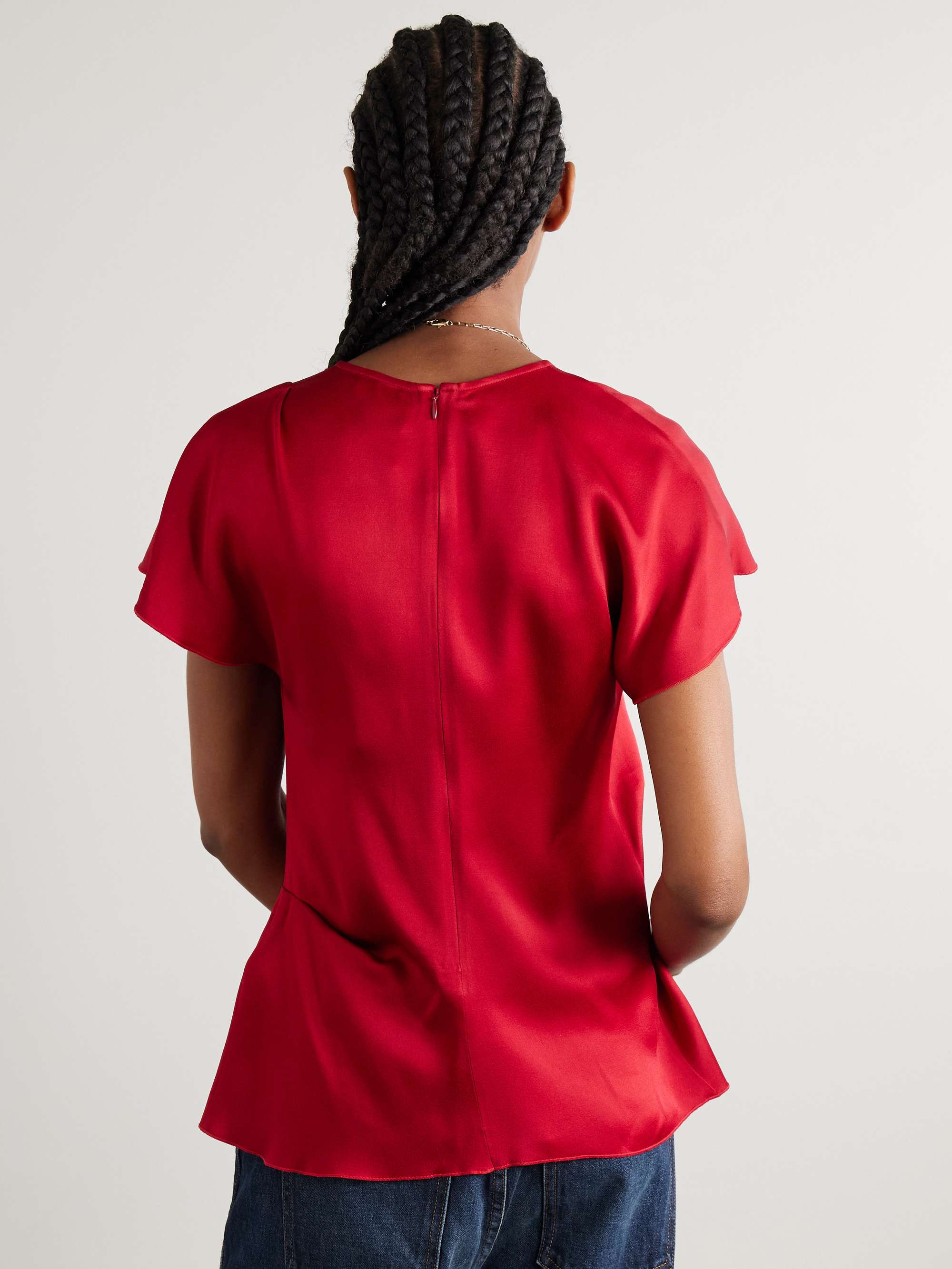 Draped satin top view