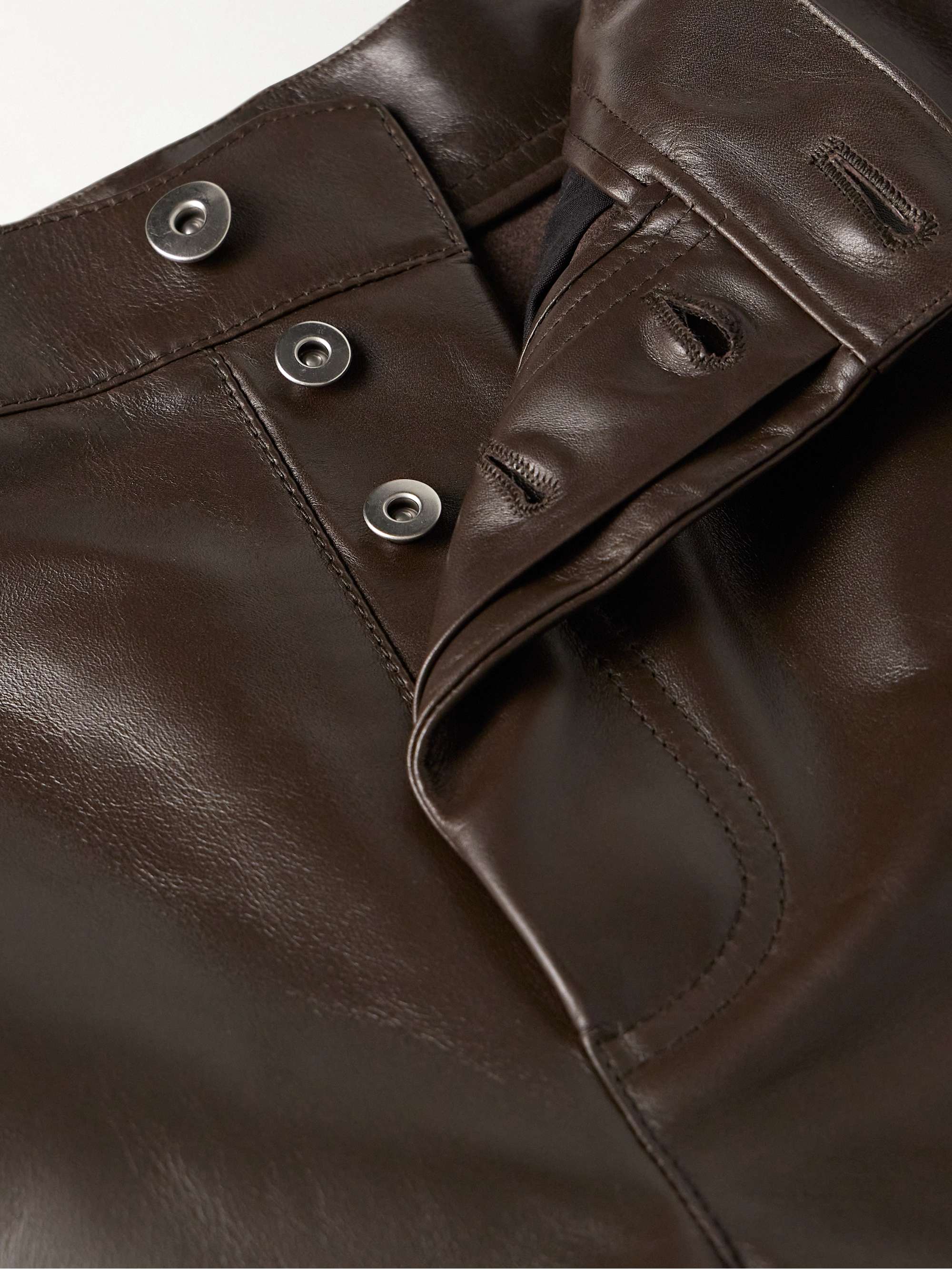 Straight-Leg Panelled Leather Trousers view