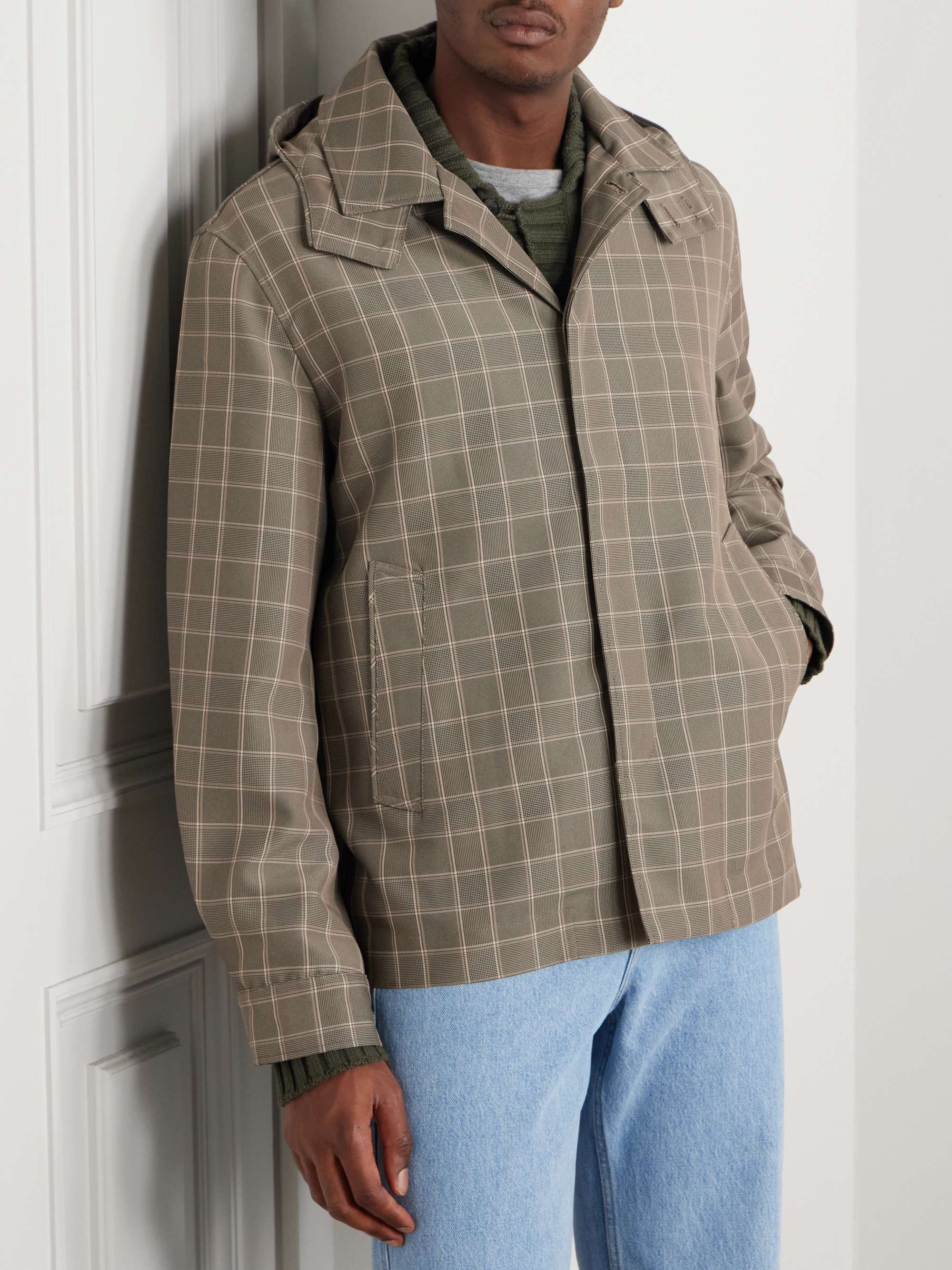 Checked Recycled-Shell Hooded Coach Jacket view