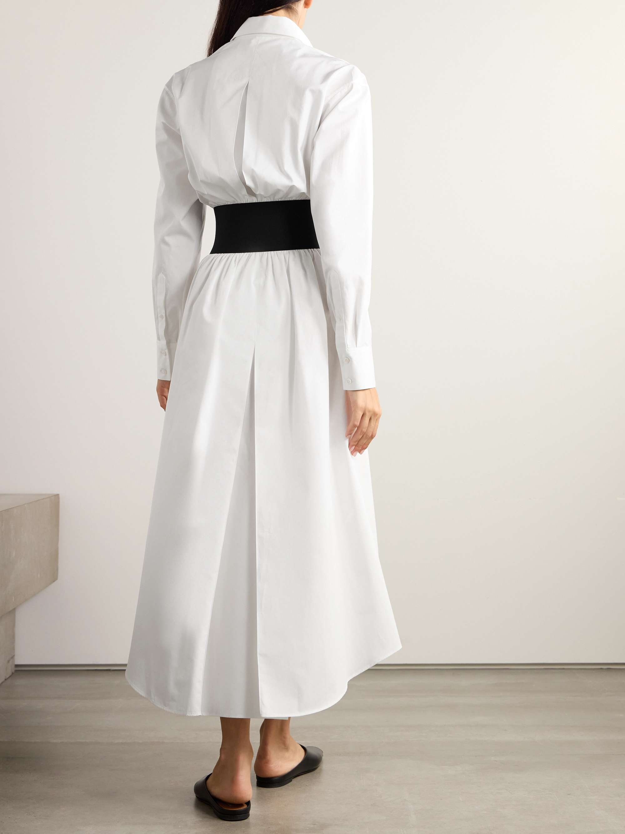 Belted leather-trimmed cotton-poplin midi shirt dress view
