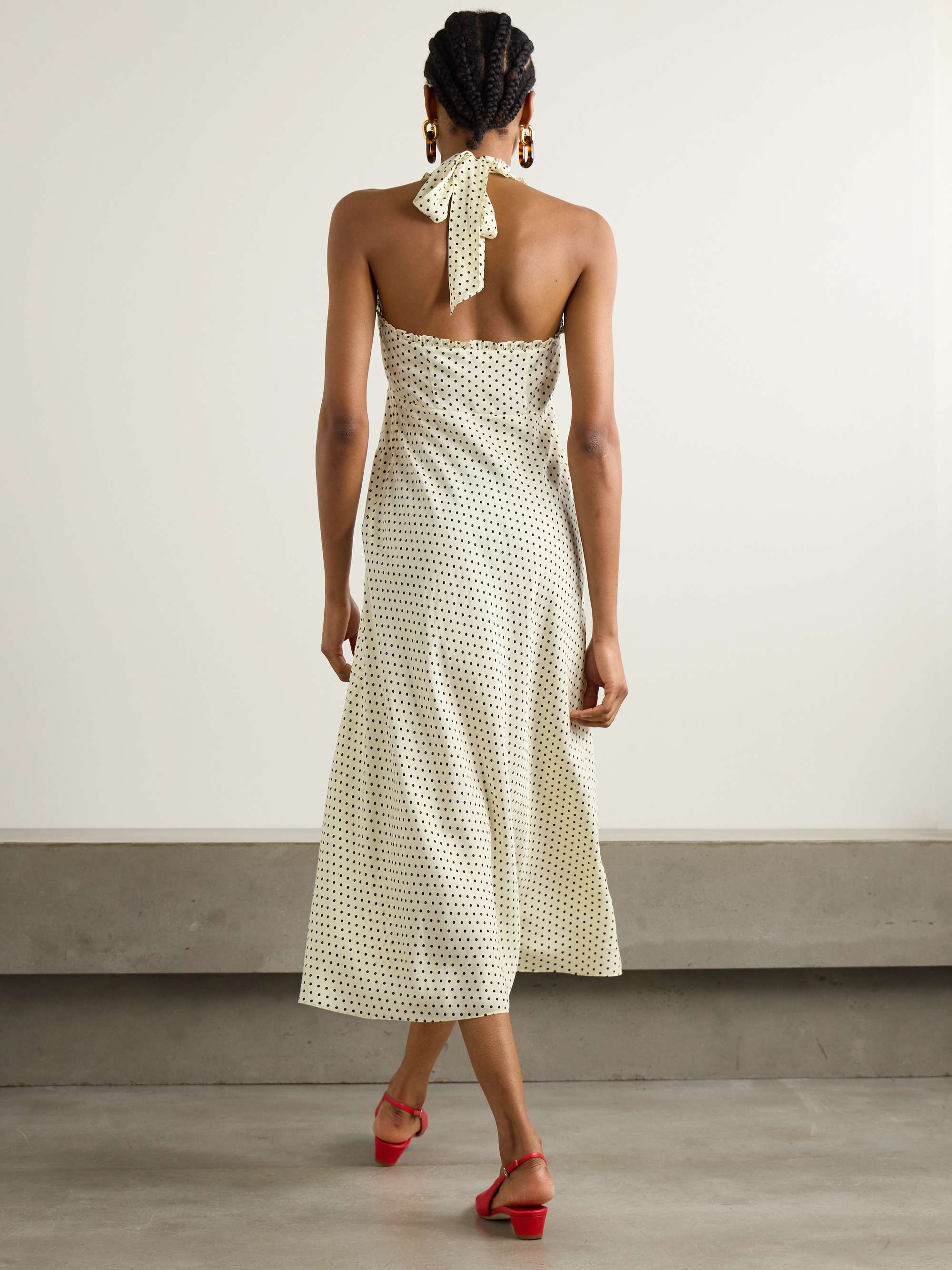 Mazarin ruffled polka-dot silk-blend satin halterneck dress view