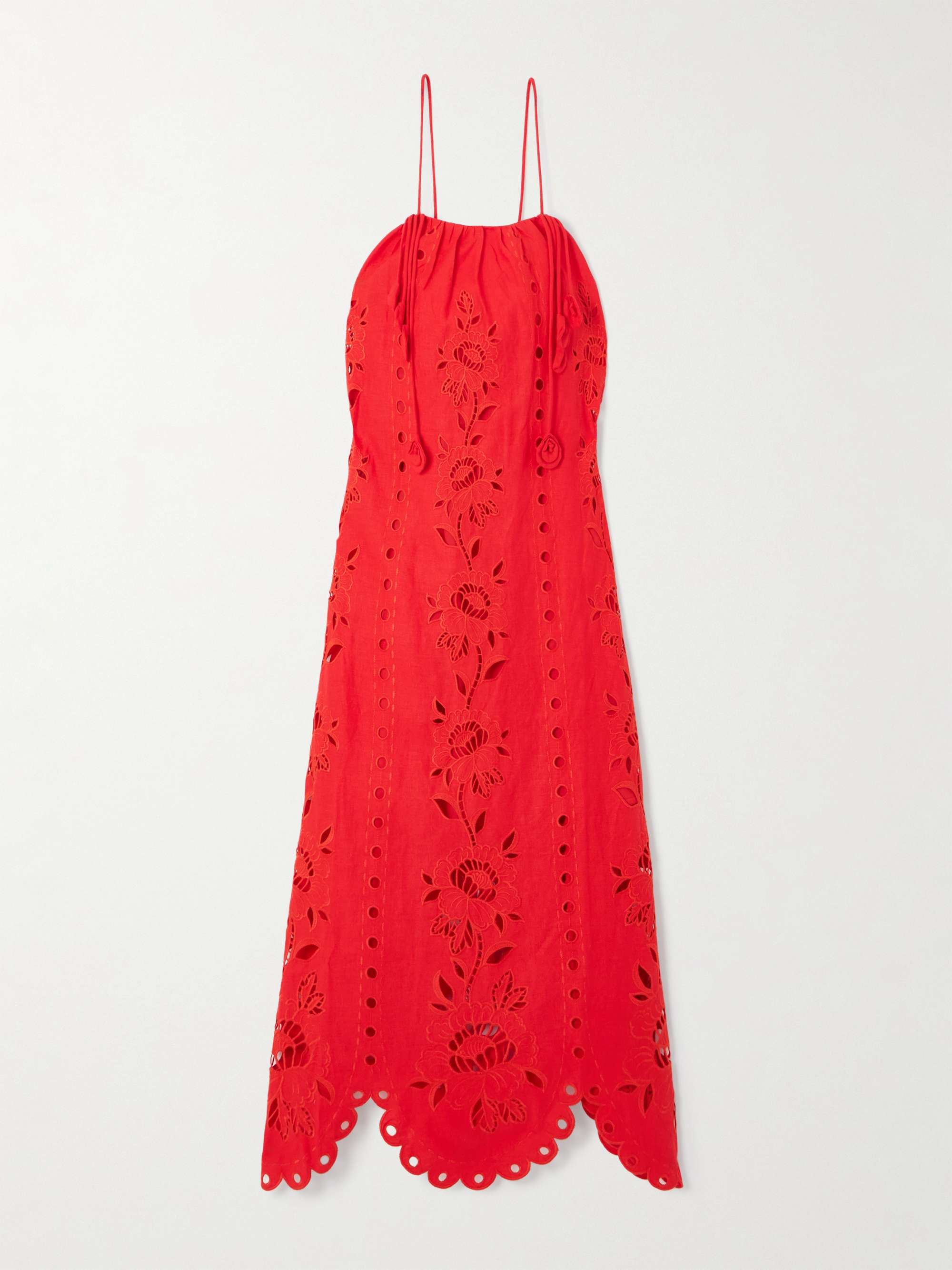 Embellished broderie anglaise linen-blend midi dress hero visual
