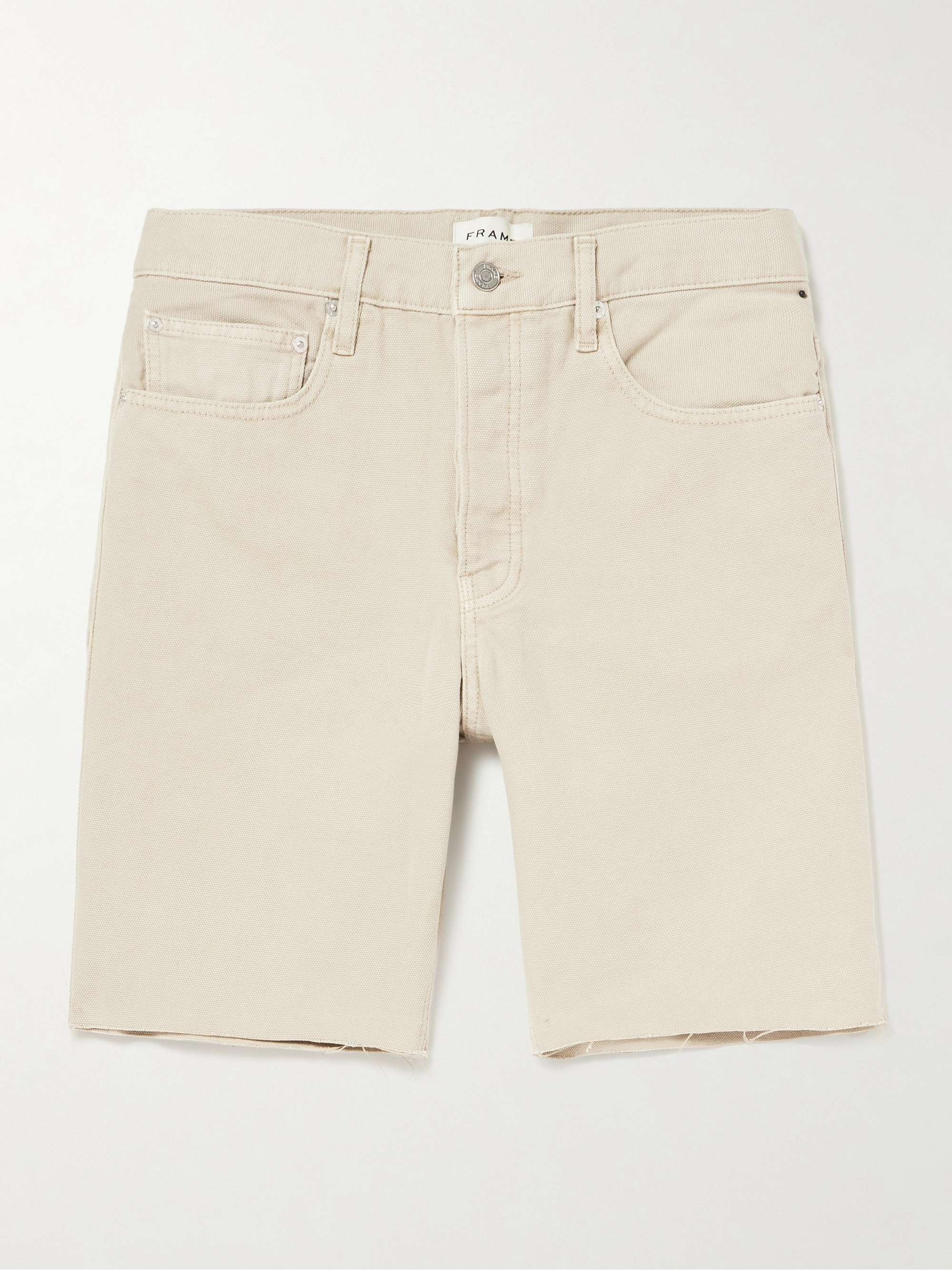 Distressed Straight-Leg Cotton-Canvas Shorts view