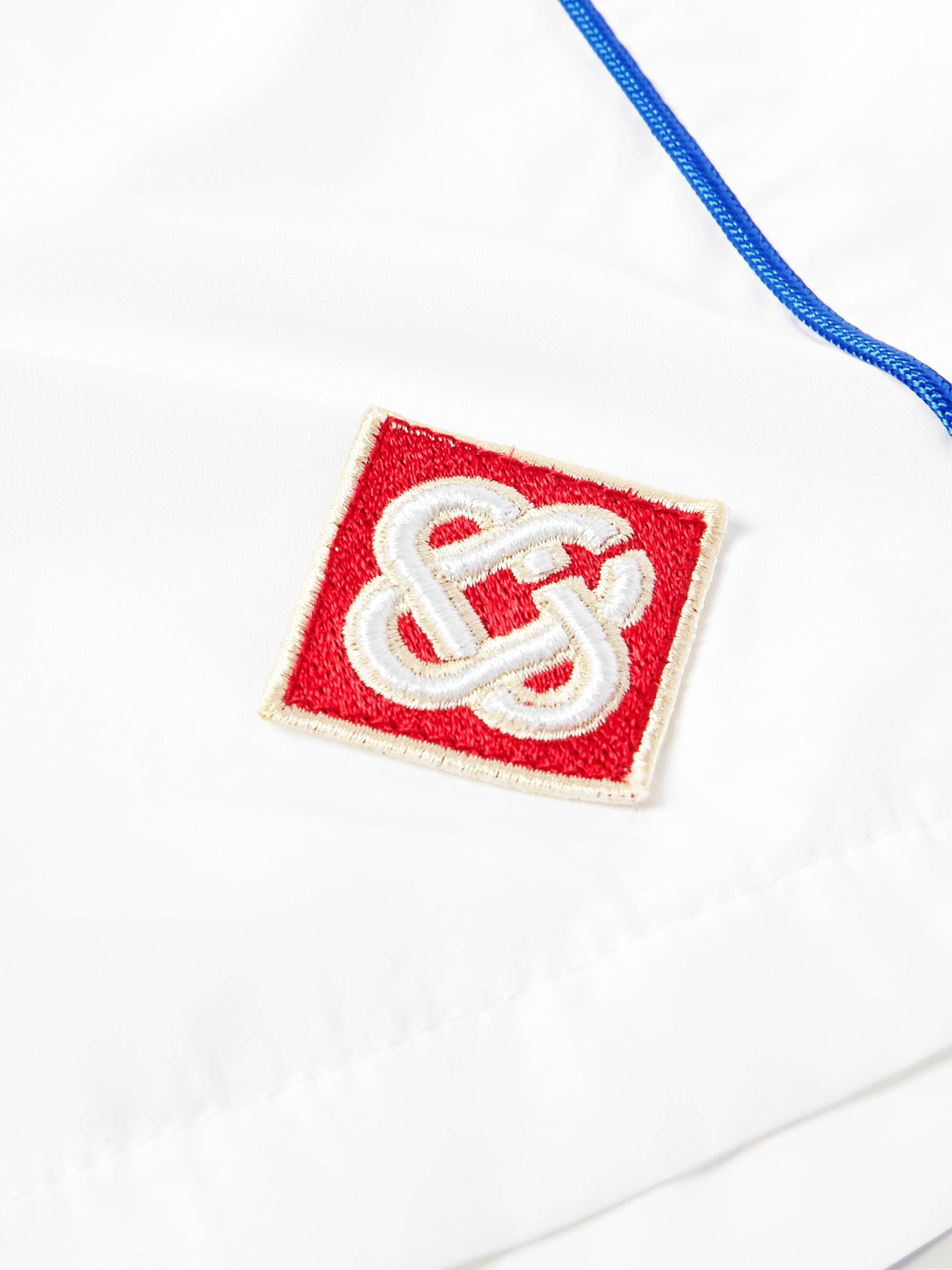 Wide-Leg Logo-Appliquéd Striped Shell Shorts view