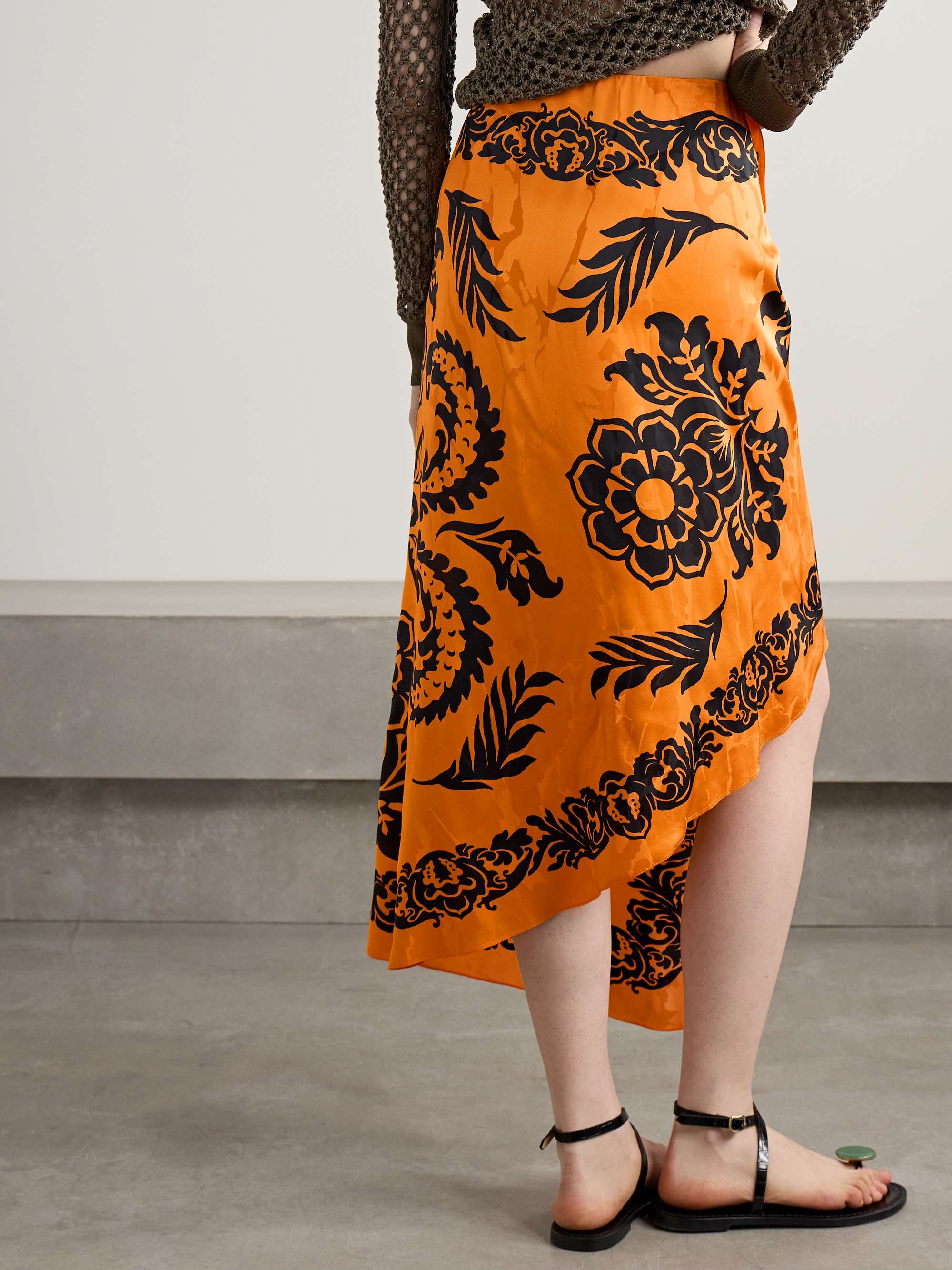 Asymmetric printed satin-jacquard midi skirt view