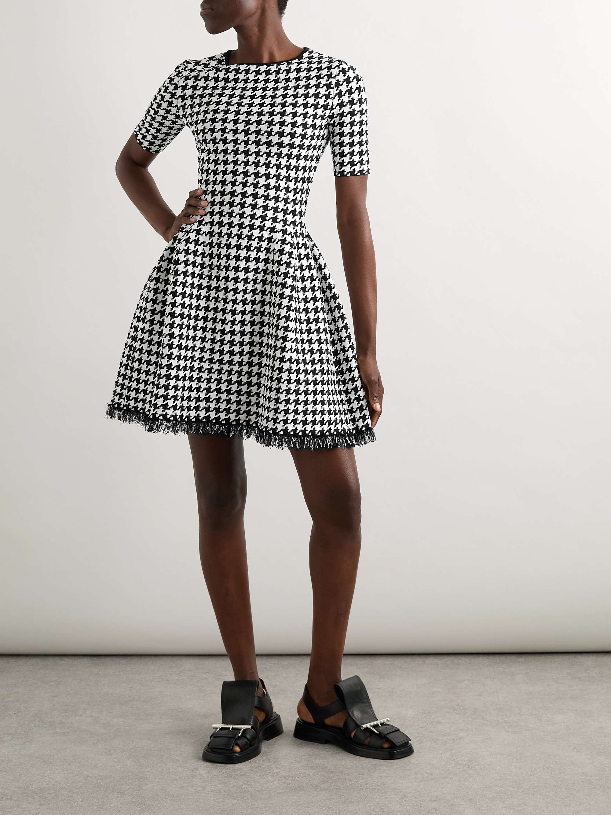 Fringed houndstooth jacquard-knit mini dress view