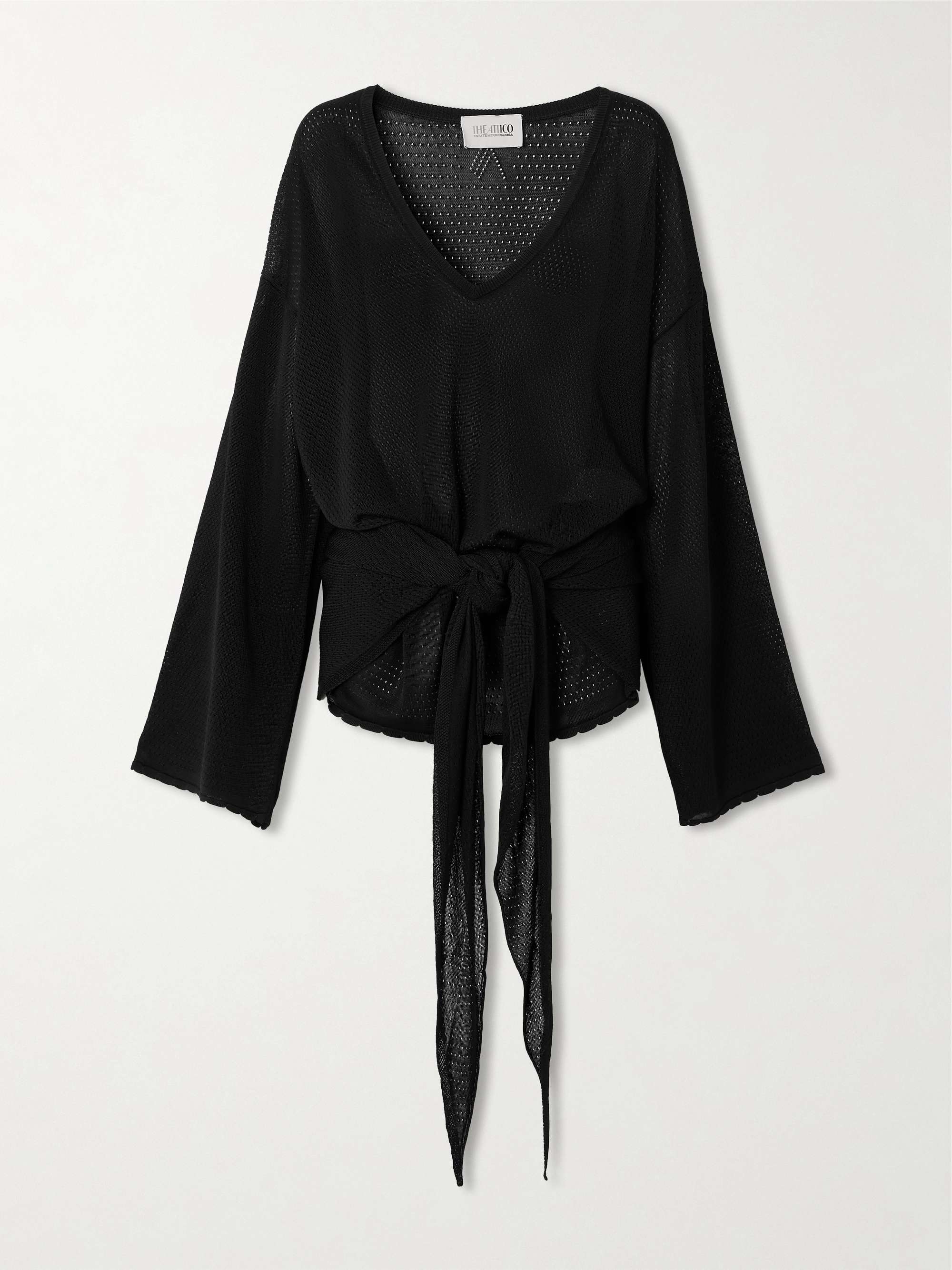Tie-detailed pointelle-knit coverup view