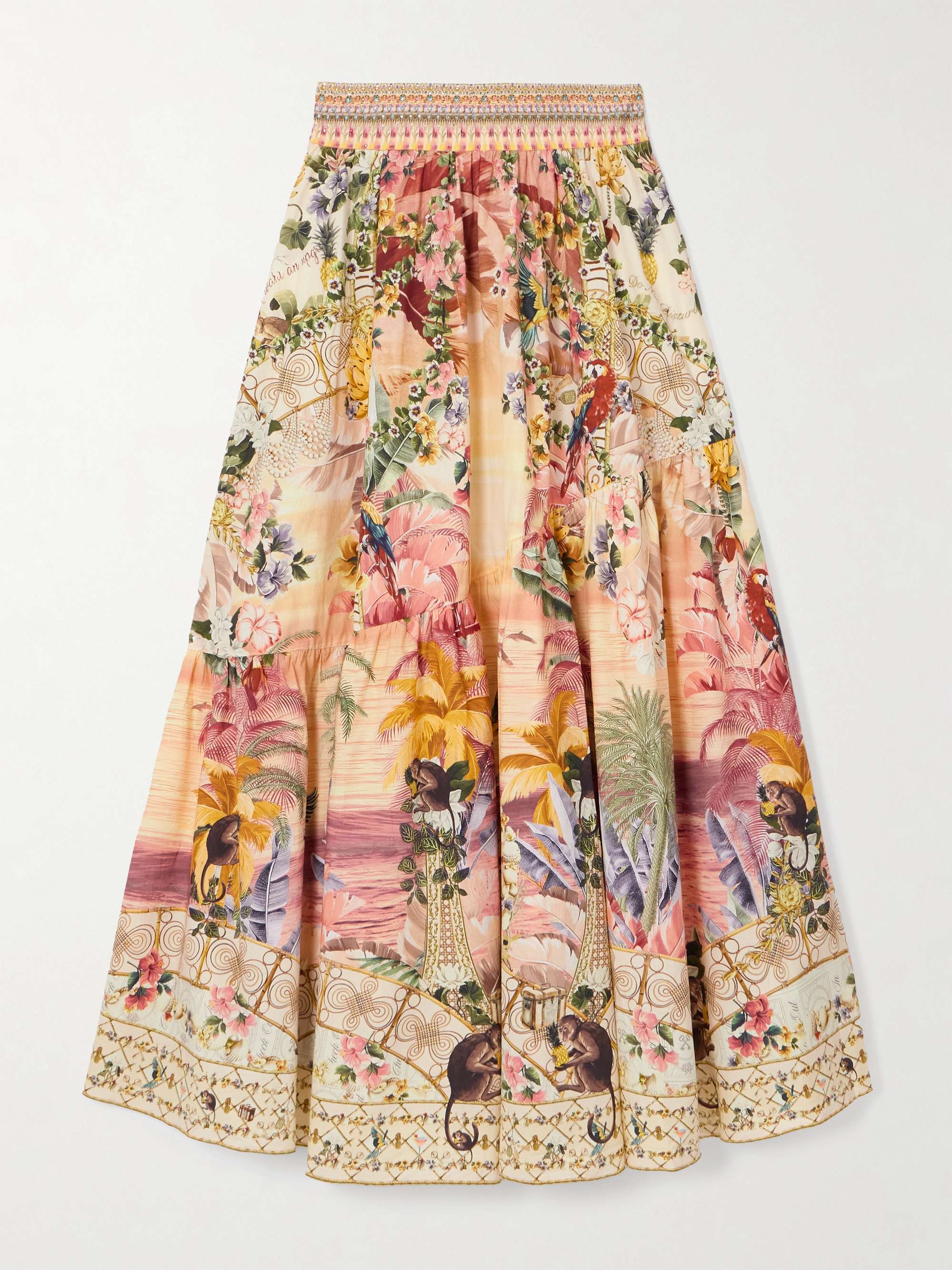 + The White Lotus crystal-embellished printed linen maxi skirt view