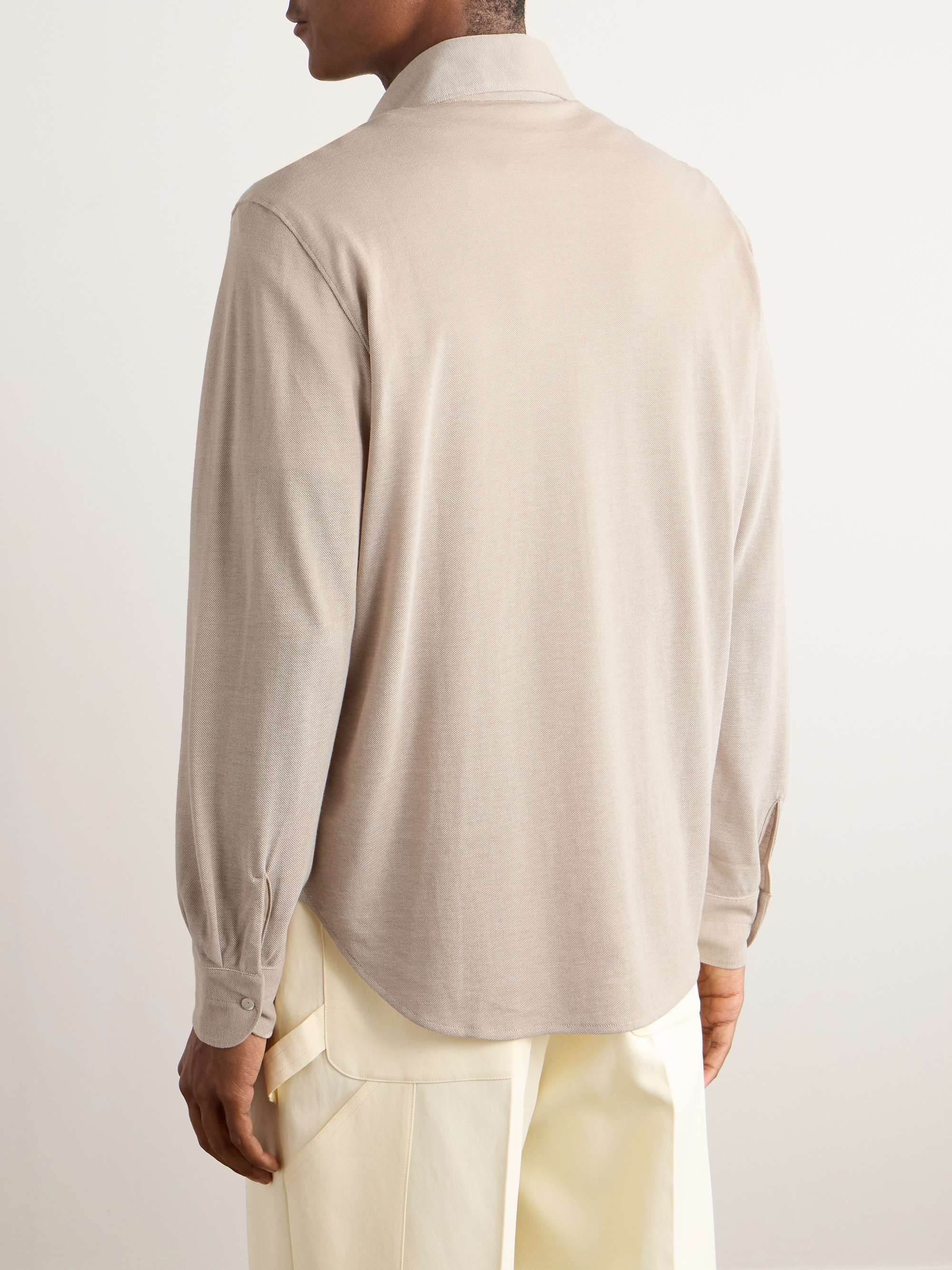 Spread-Collar Cotton and Silk-Blend Piqué Shirt view