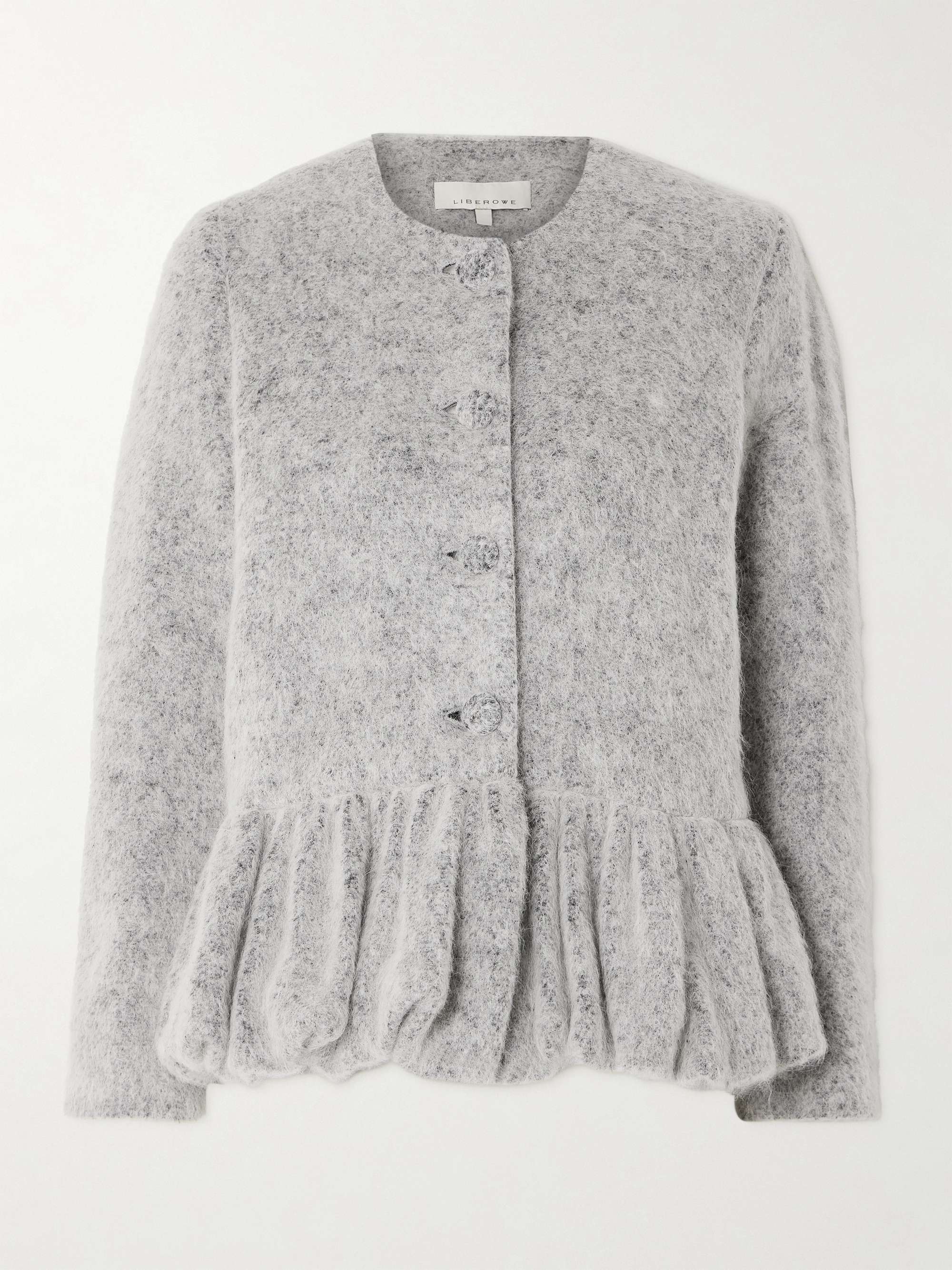 Ruffled brushed-knit peplum cardigan view