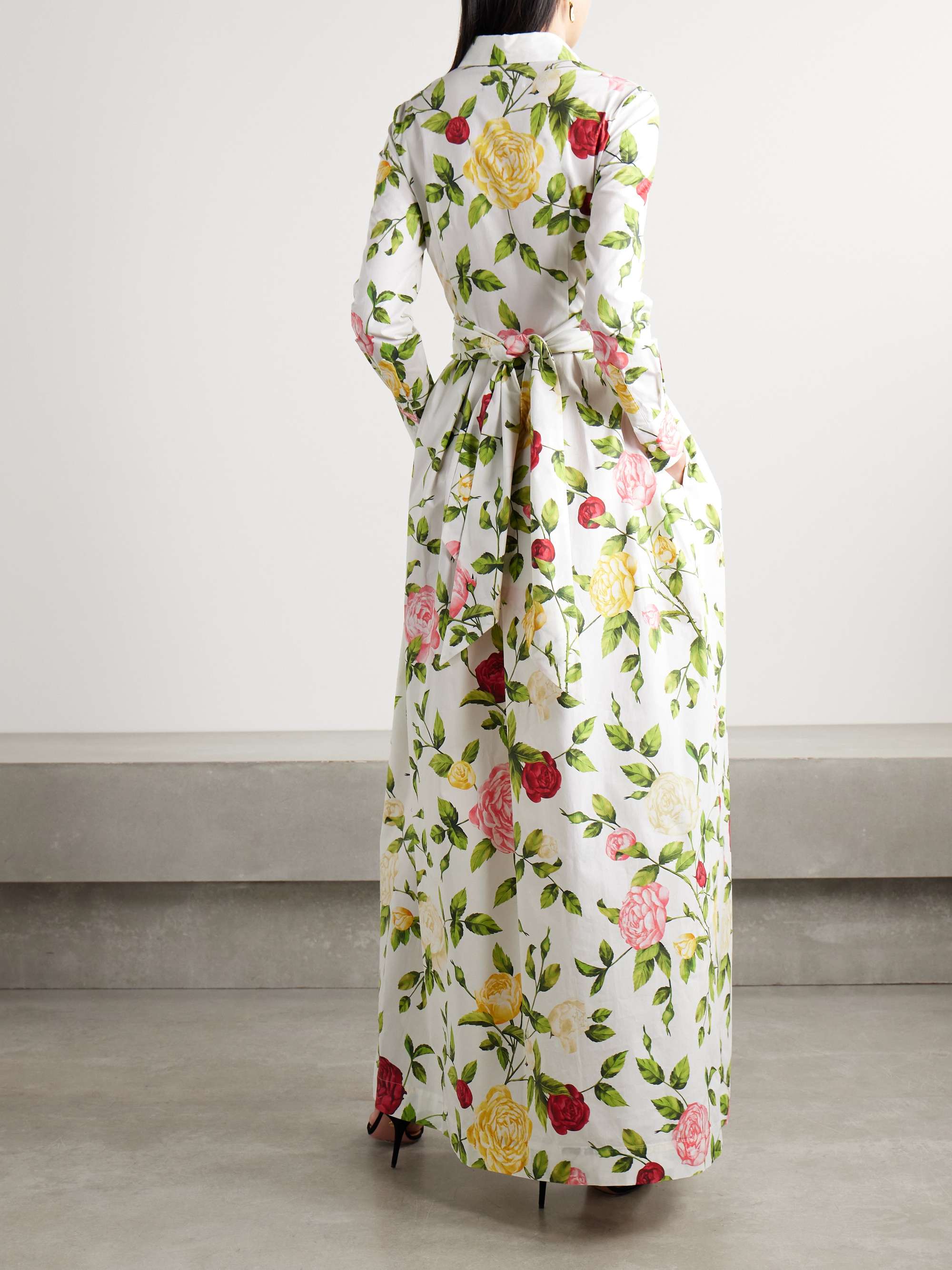 Wrap-effect floral-print cotton-blend poplin midi shirt dress view