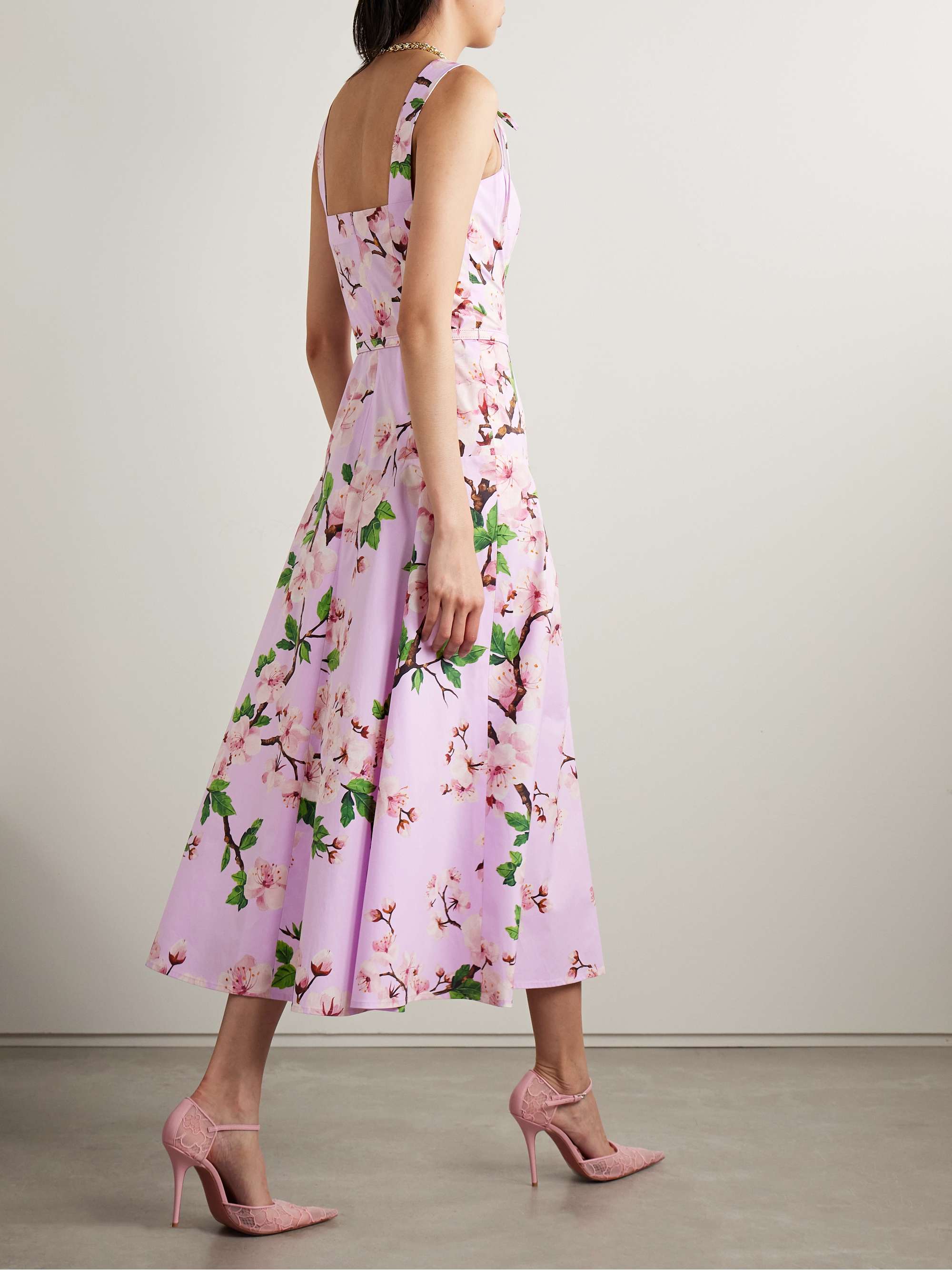 Belted bow-detailed floral-print stretch-cotton poplin midi dress view