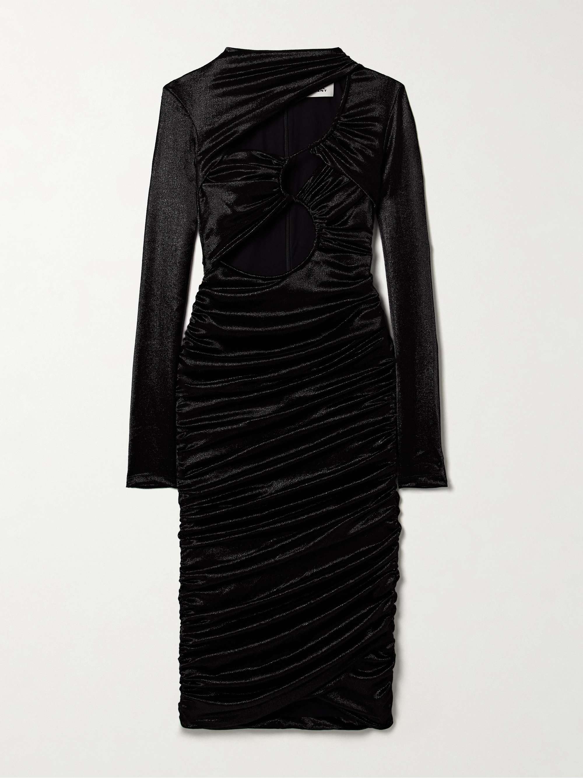Rayana cutout gathered metallic hammered silk-blend satin midi dress view