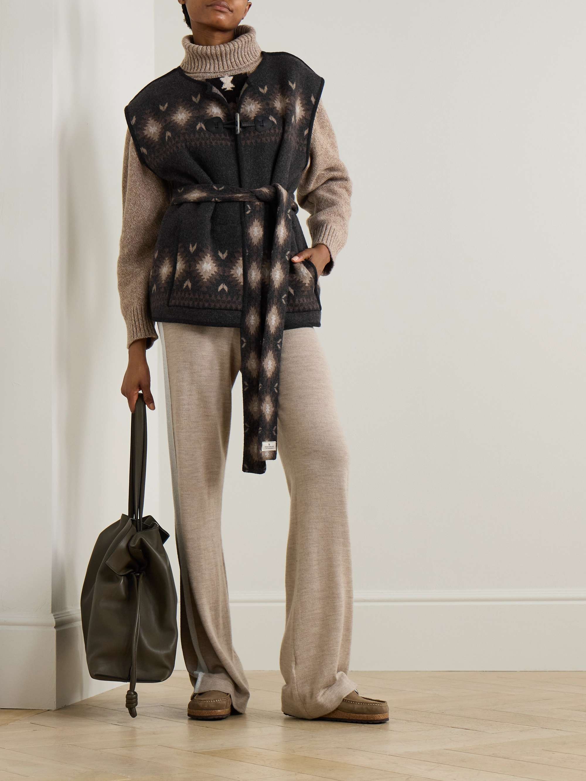 Hovden belted leather-trimmed wool vest view