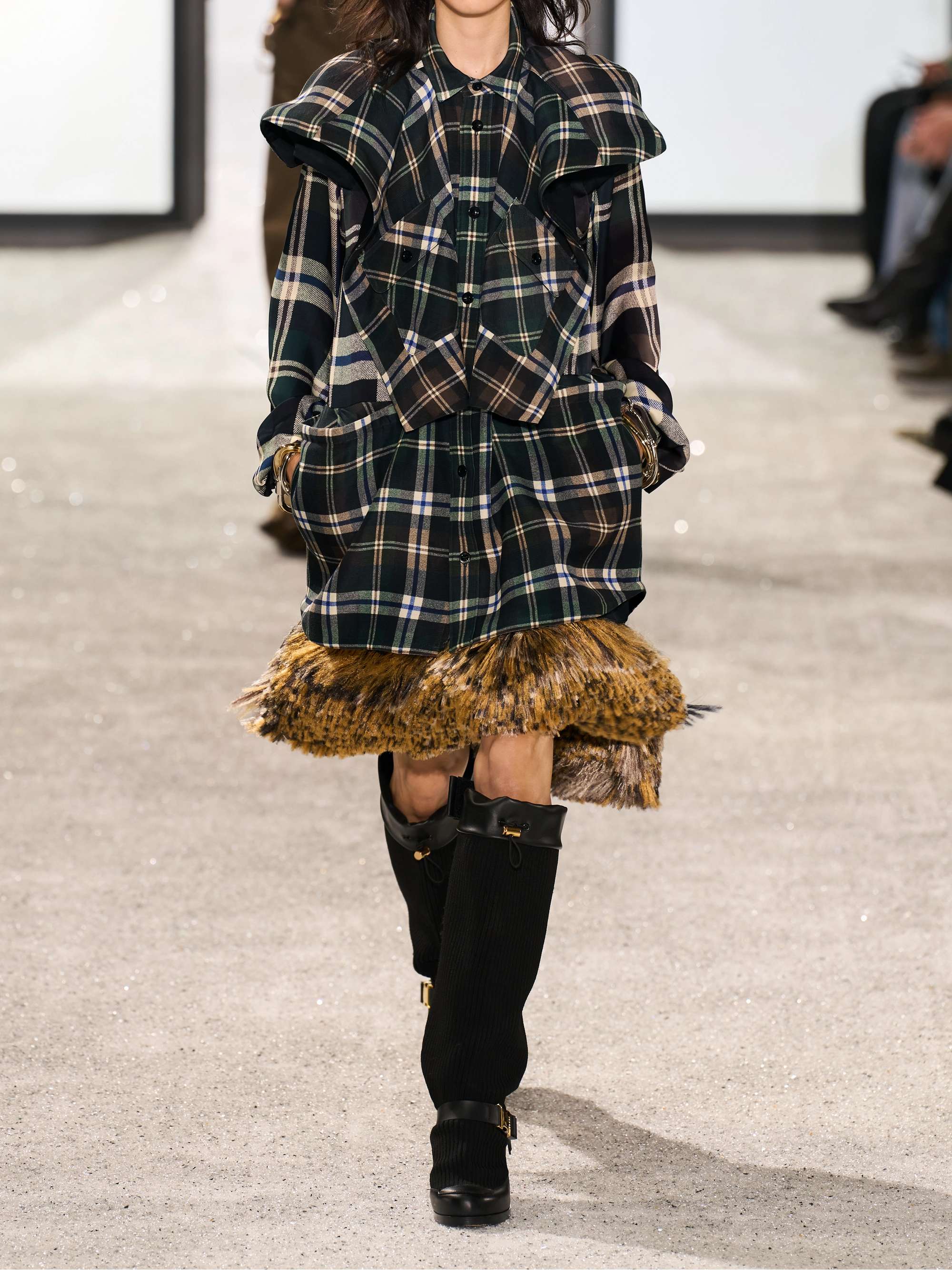 Ruffled checked woven mini shirt dress view