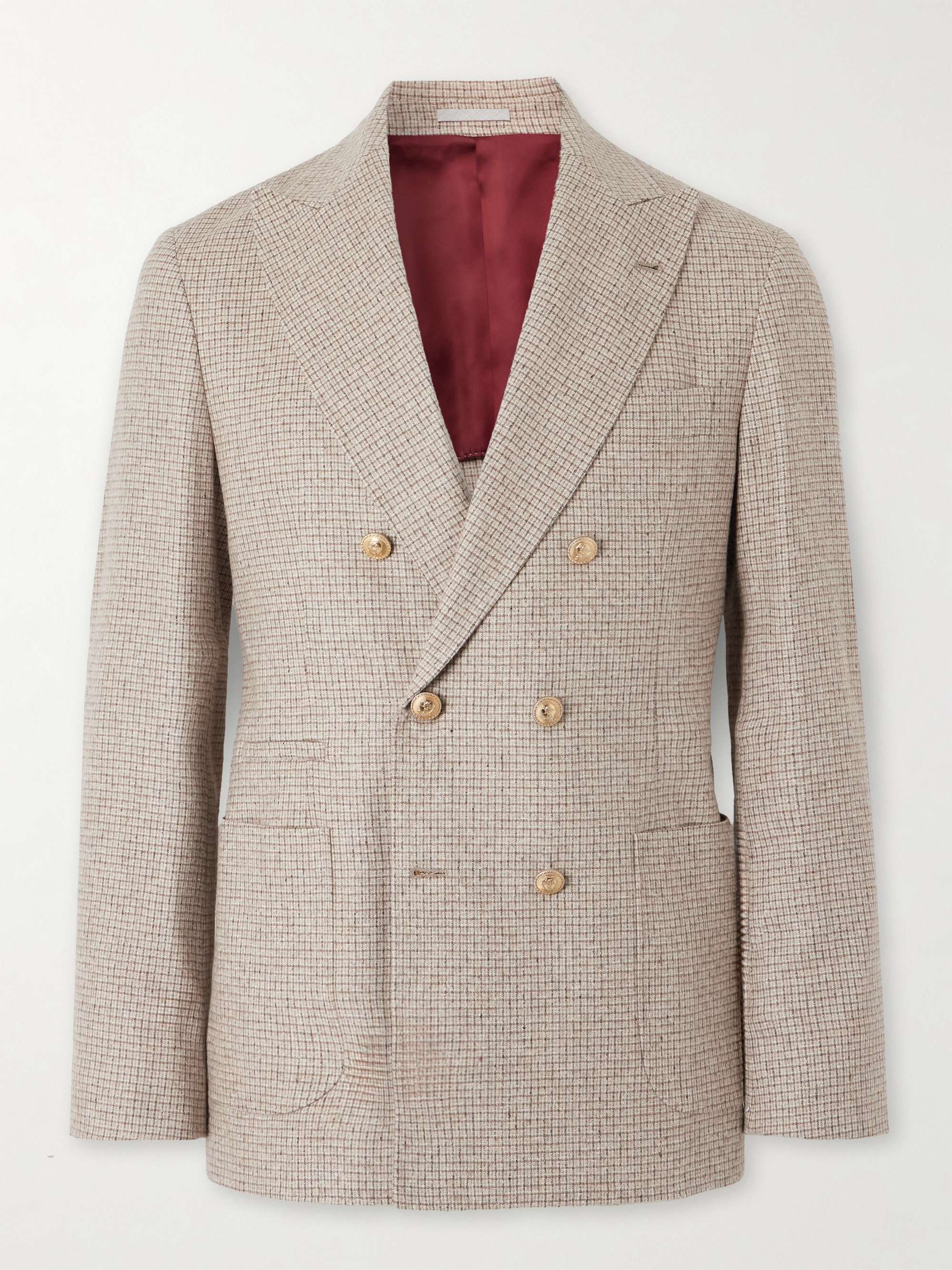 Double-Breasted Checked Silk, Wool and Cashmere-Blend Blazer view
