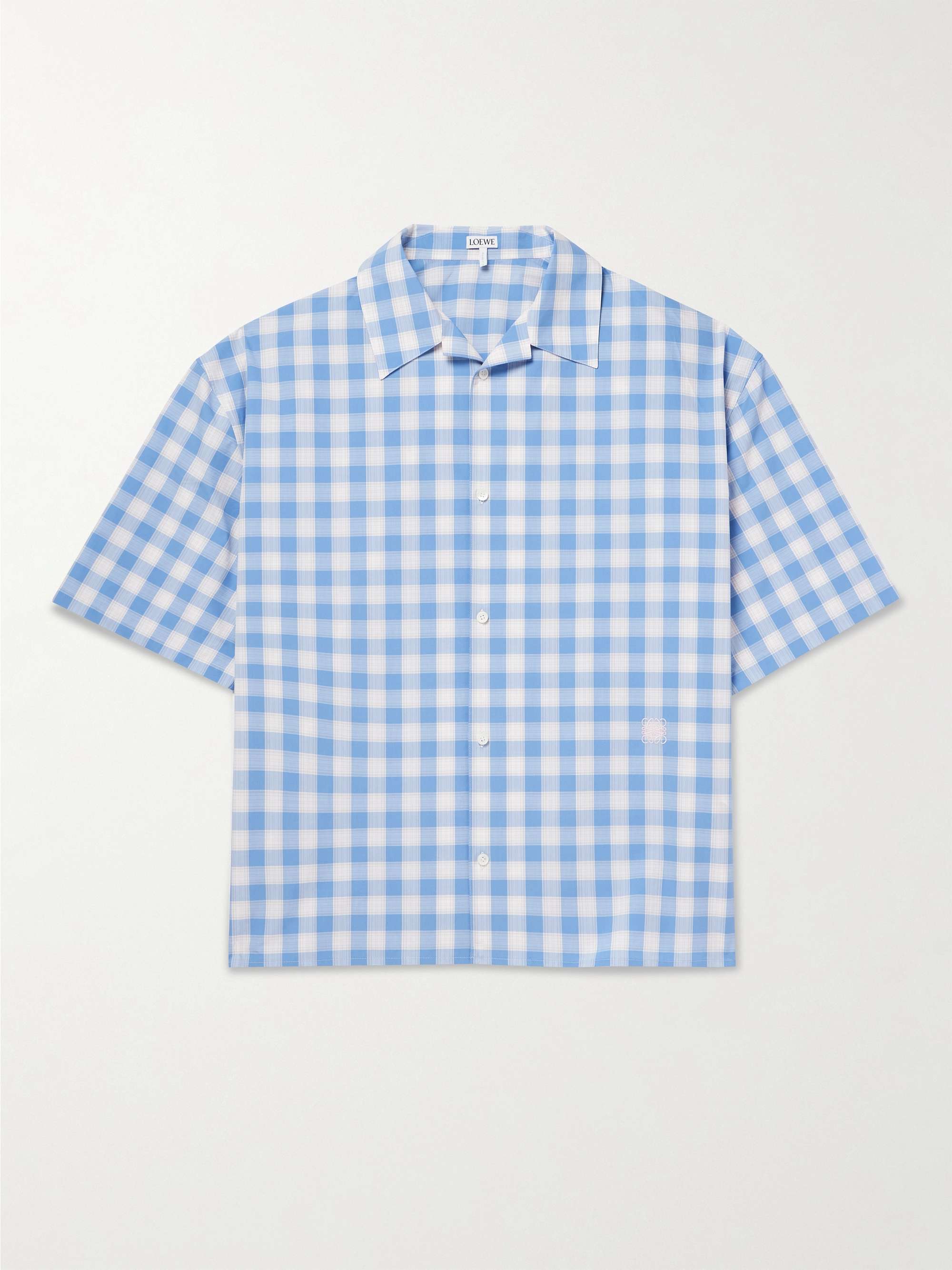 Camp-Collar Logo-Embroidered Gingham Cotton-Poplin Shirt view