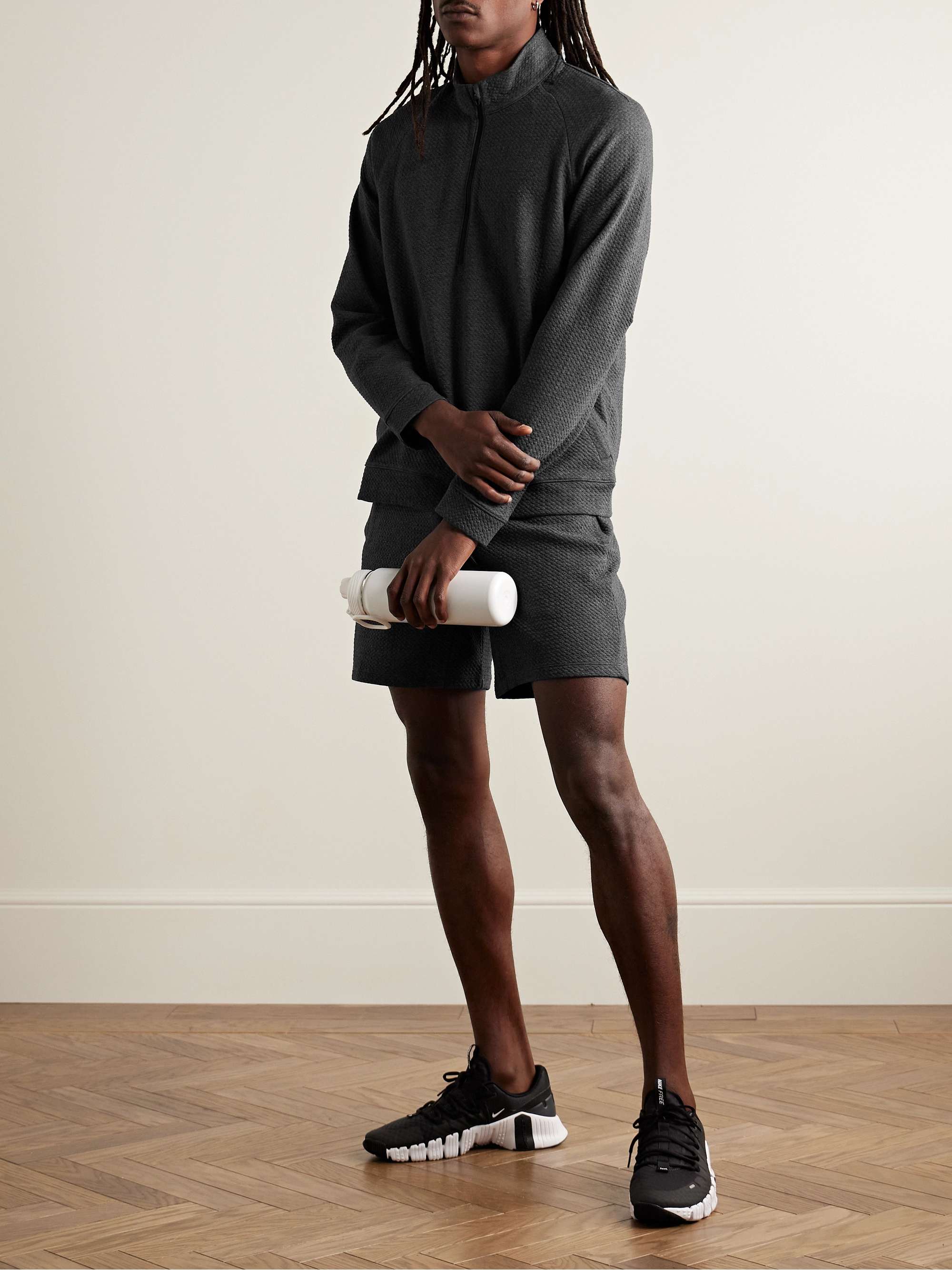 Textured Cotton-Blend Jersey Half-Zip Sweater view