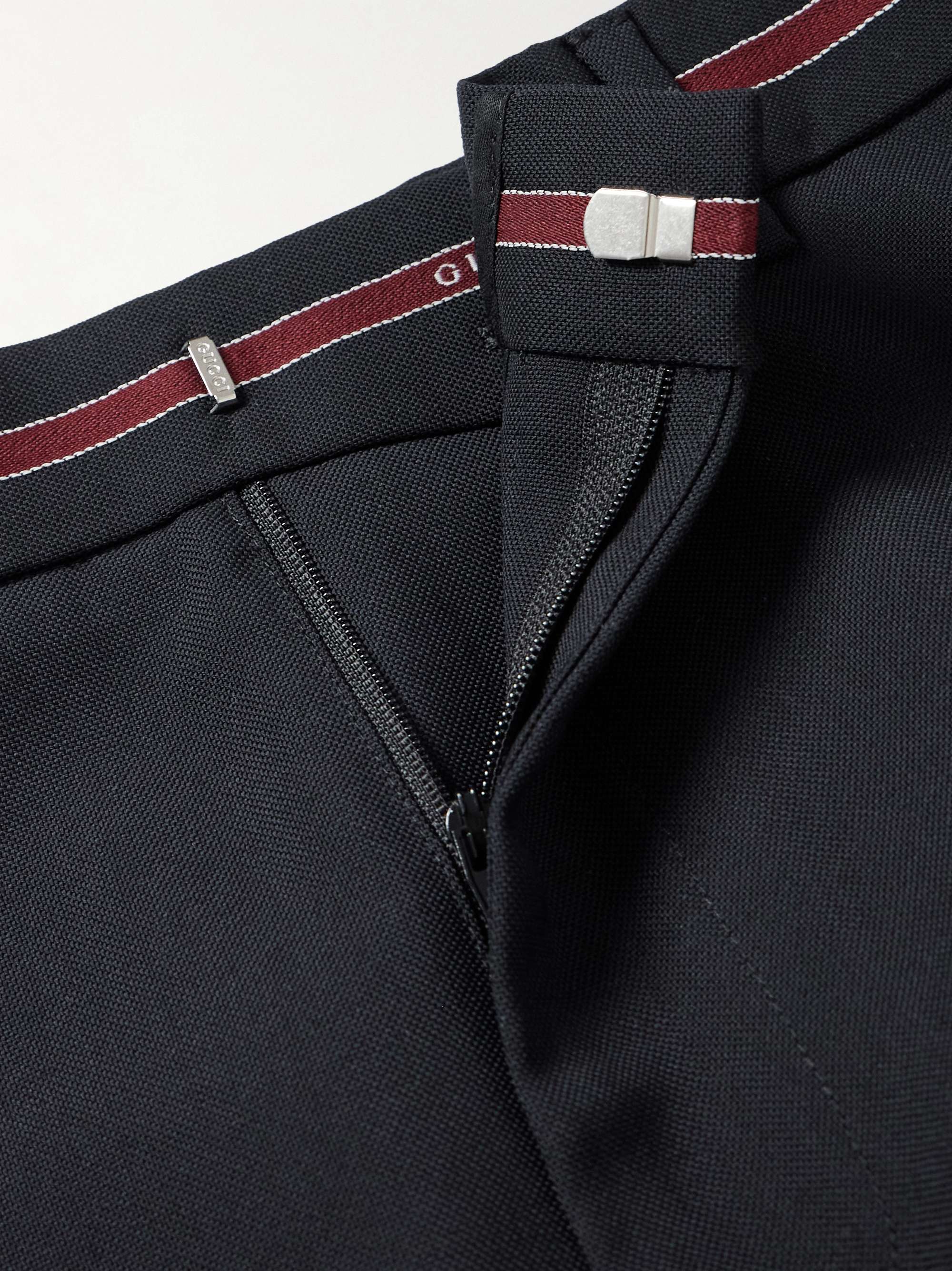 Lido Straight-Leg Logo Jacquard-Trimmed Grain de Poudre Wool Trousers view