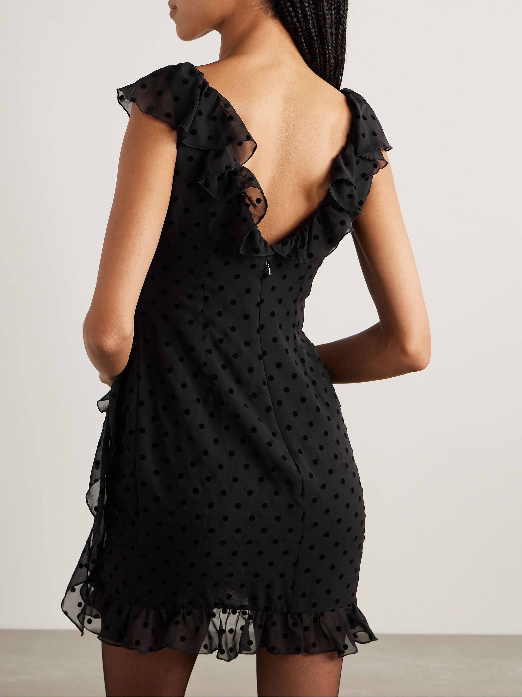 Bow-embellished ruffled flocked silk-chiffon mini dress view