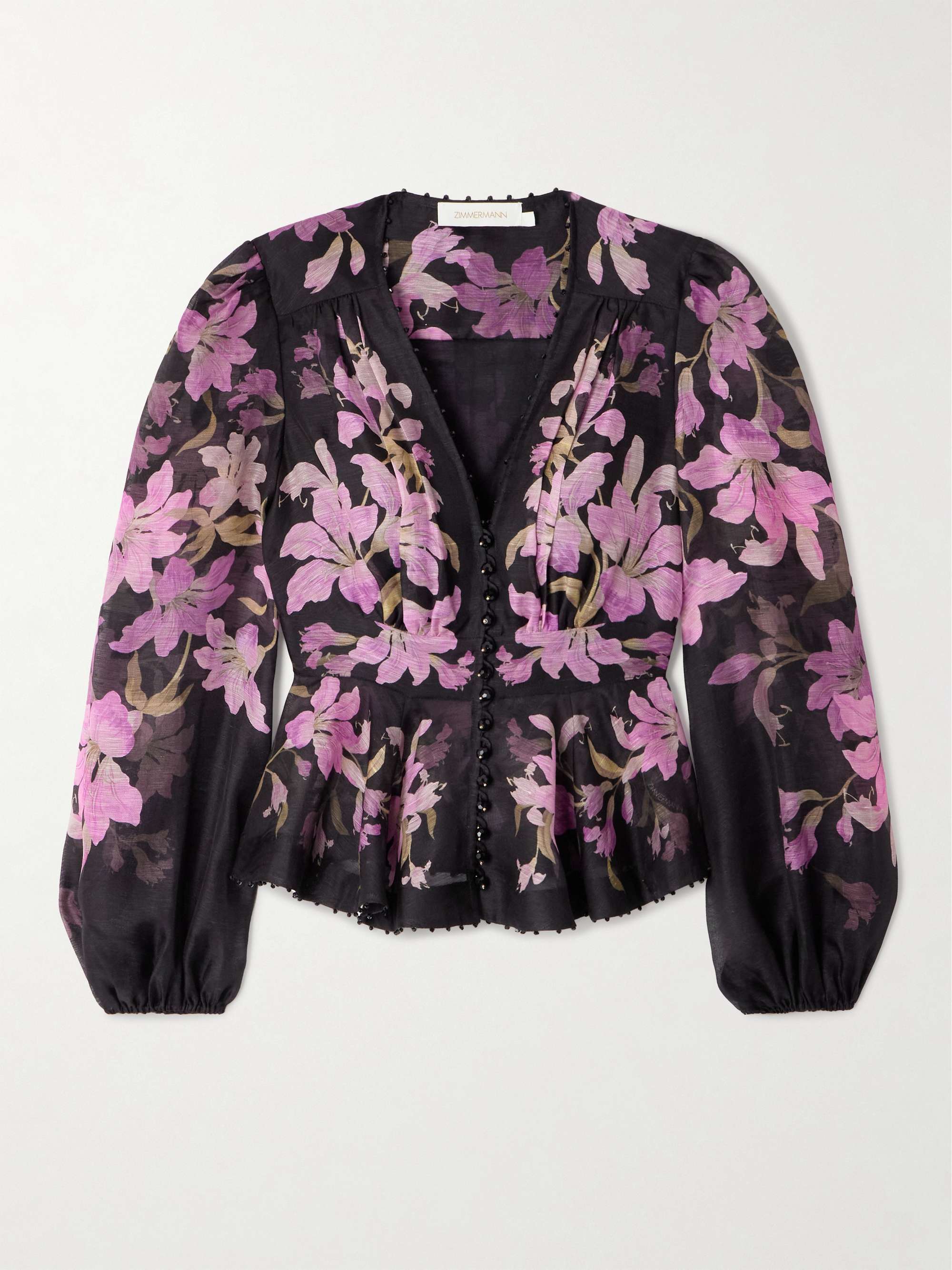 Dawning bead-embellished floral-print linen and silk-blend blouse view