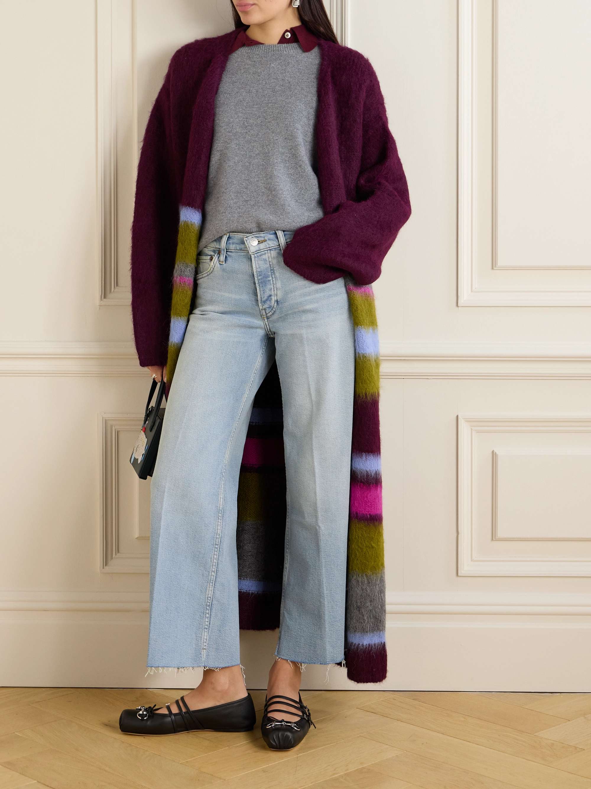 Frayed mid-rise wide-leg jeans view