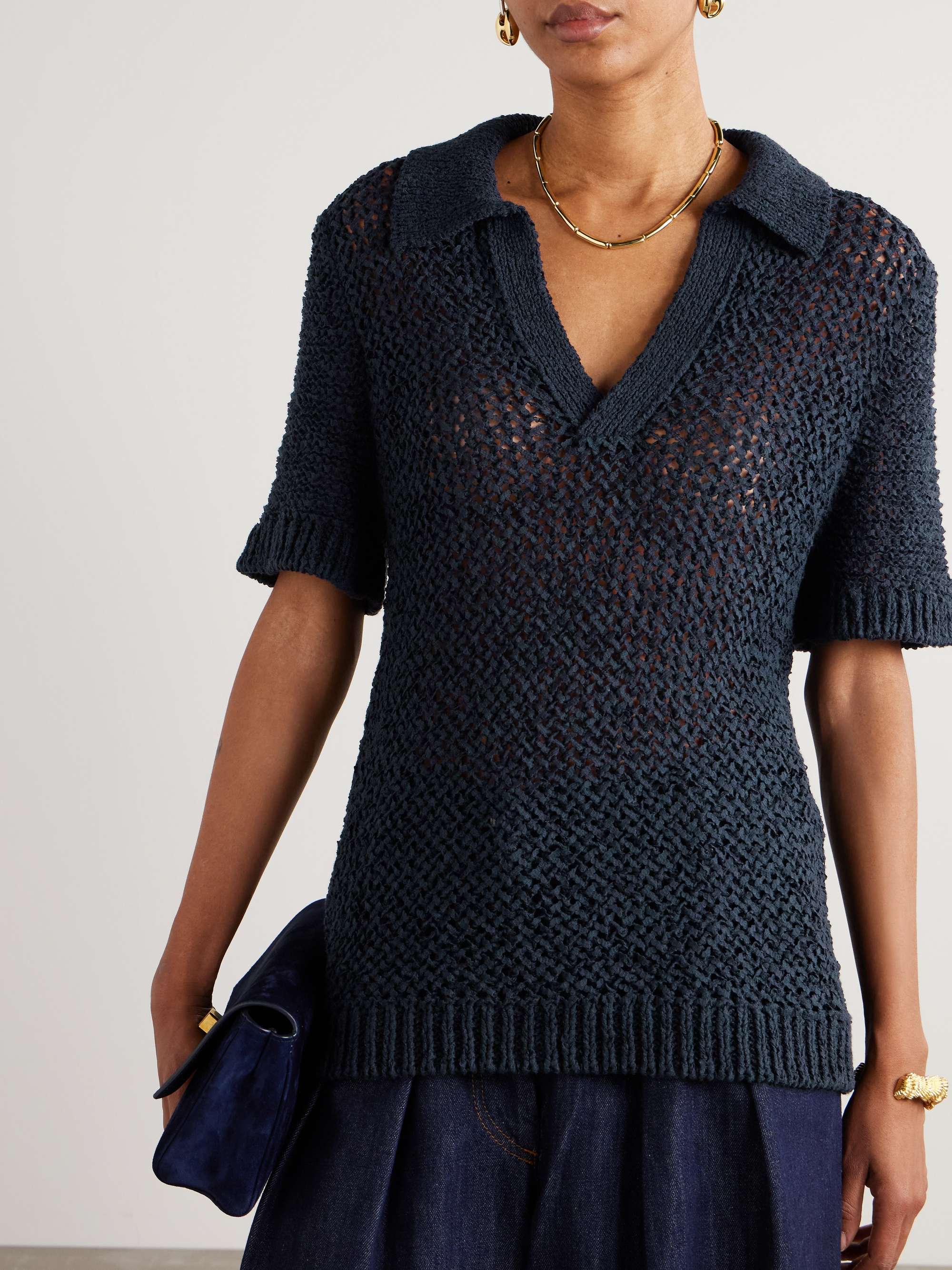 Open-knit organic cotton-blend polo shirt view