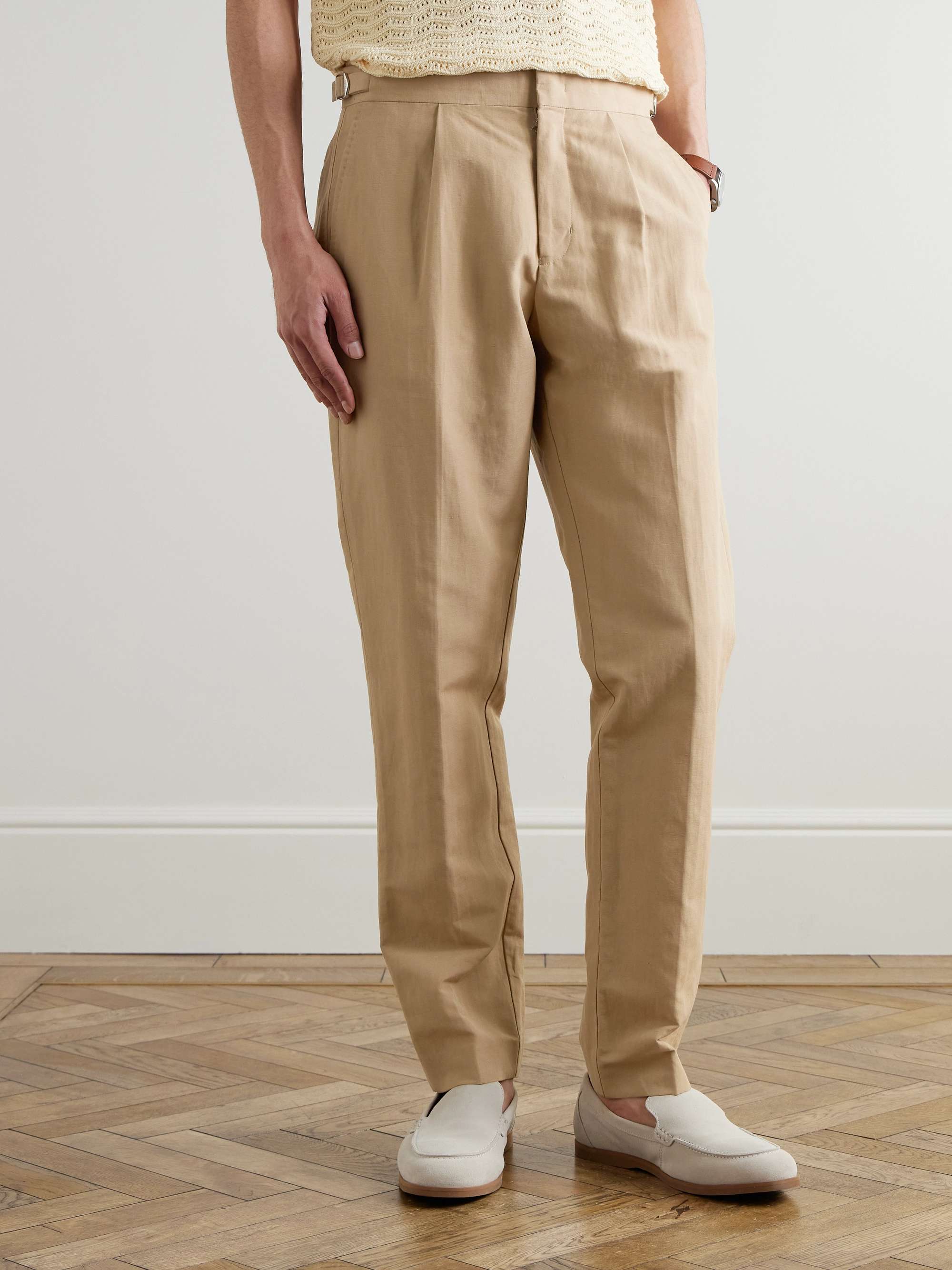 Carsyn Tapered Pleated Linen and Cotton-Blend Trousers view